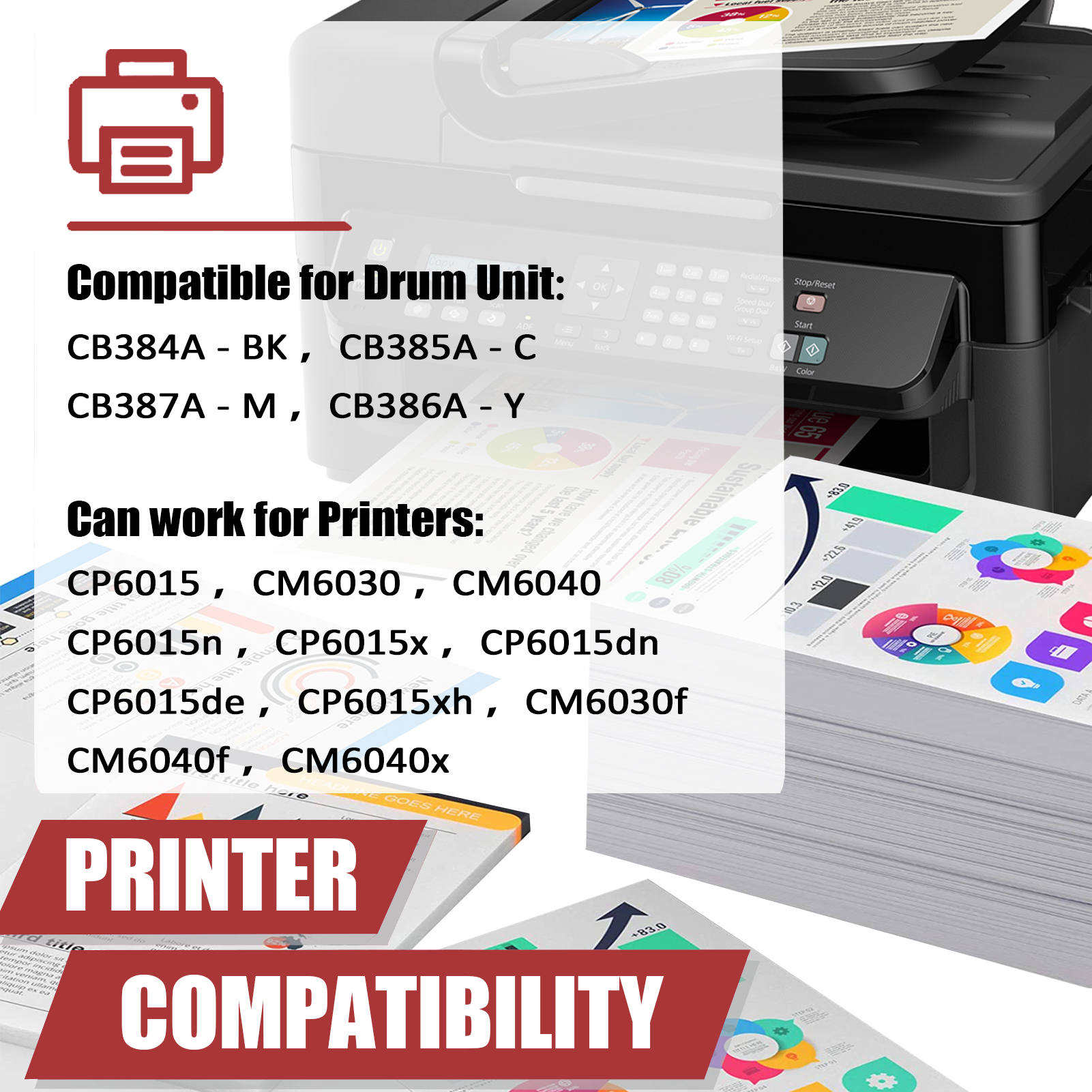 For HP 824A CB384A CB385A CB387A CB386A Imaging Drum Unit Work for HP Color LaserJet CP6015 CM6030 CM6040 CP6015n CP6015x Printers