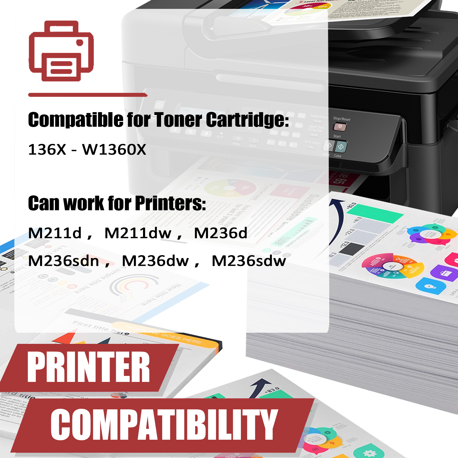 For HP 136X W1360X Toner Cartridge Work for HP LaserJet M211d M211dw MFP M236d M236sdn M236dw M236sdw Printers