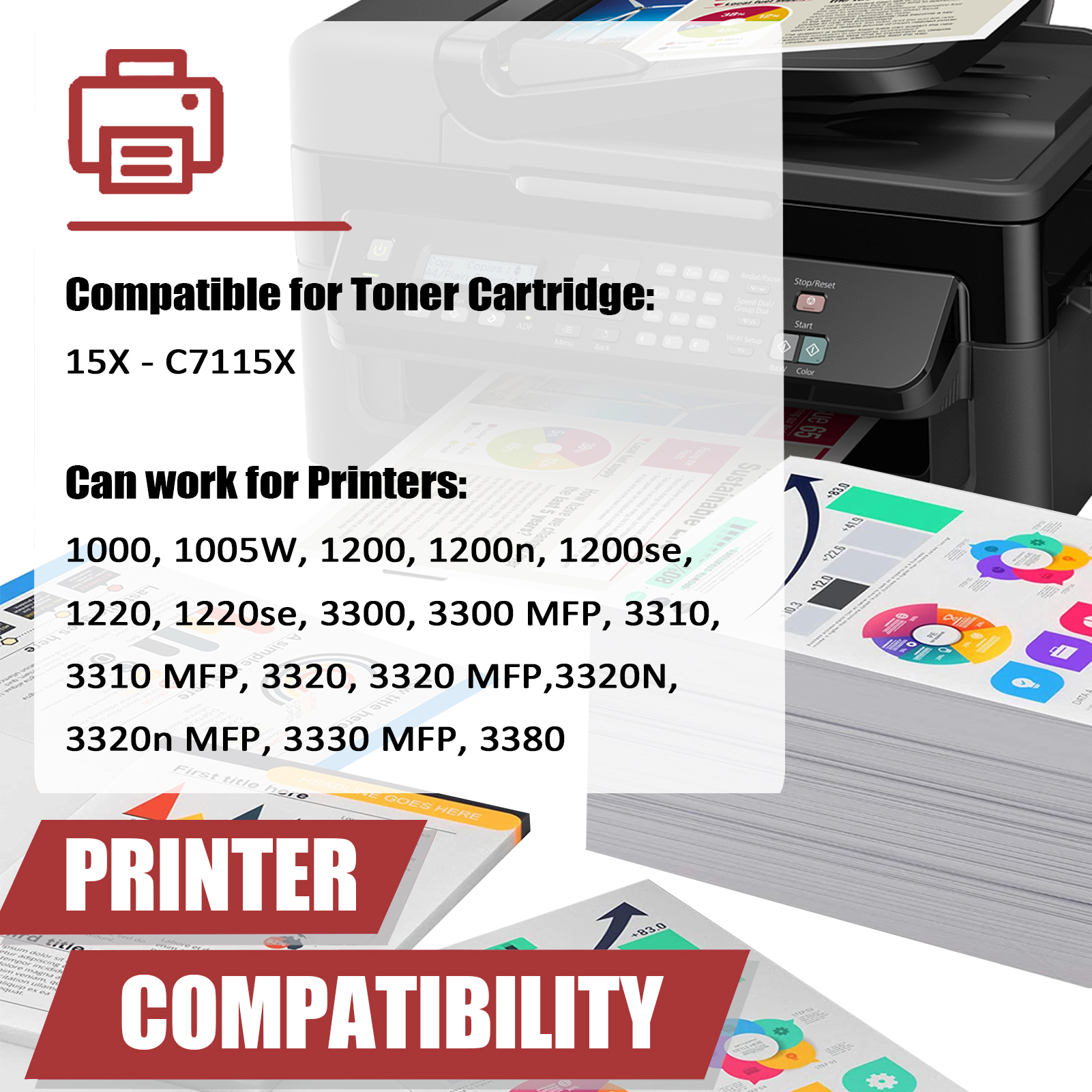 For HP 15X C7115X Toner Cartridge Work for HP Laserjet 1000 1005 1200 1220 3300 3320 3330 3380 Printers
