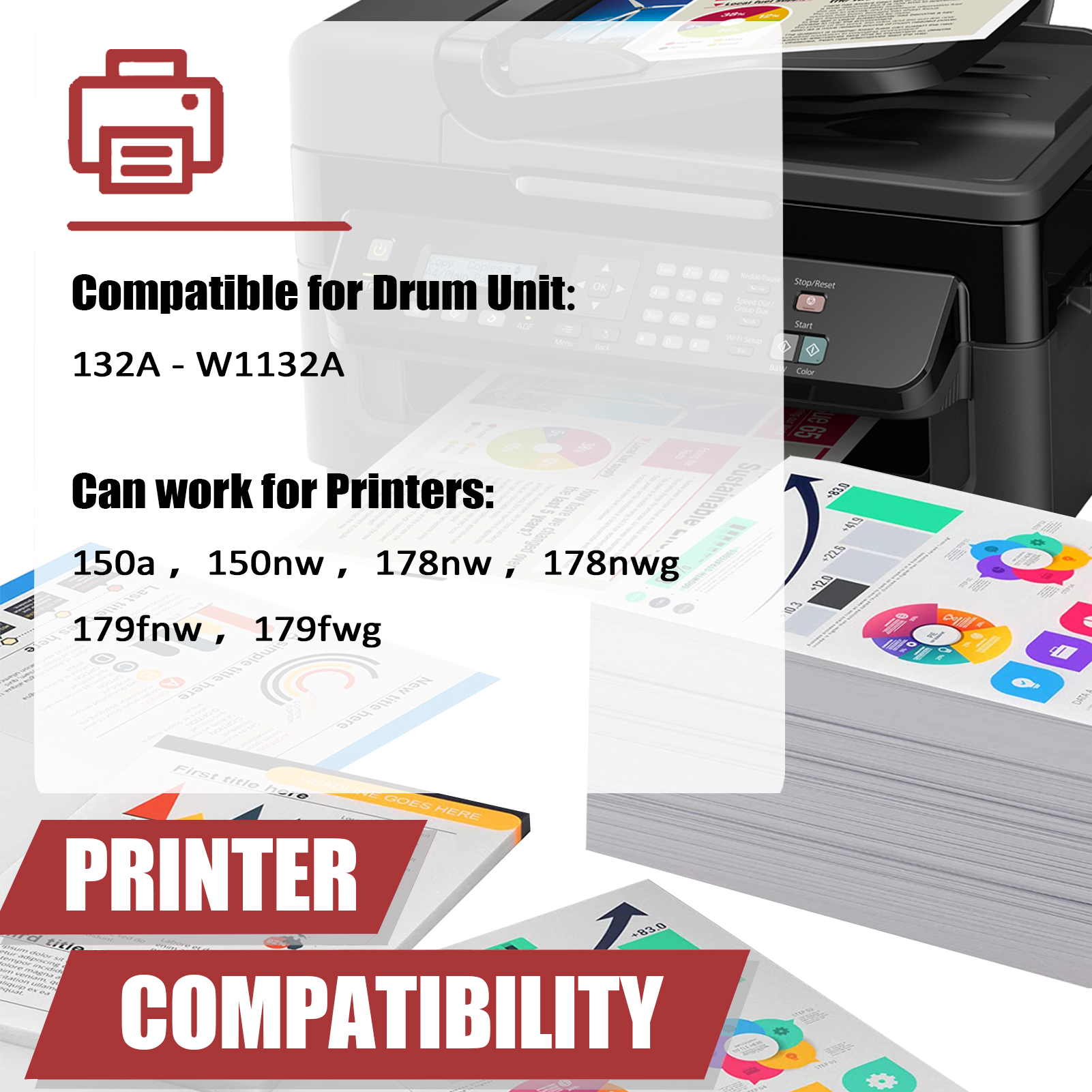 For HP 132A W1132A Imaging Drum Unit Work for HP Color Laser 150a 150nw MFP 178nw 178nwg 179fnw 179fwg Printers