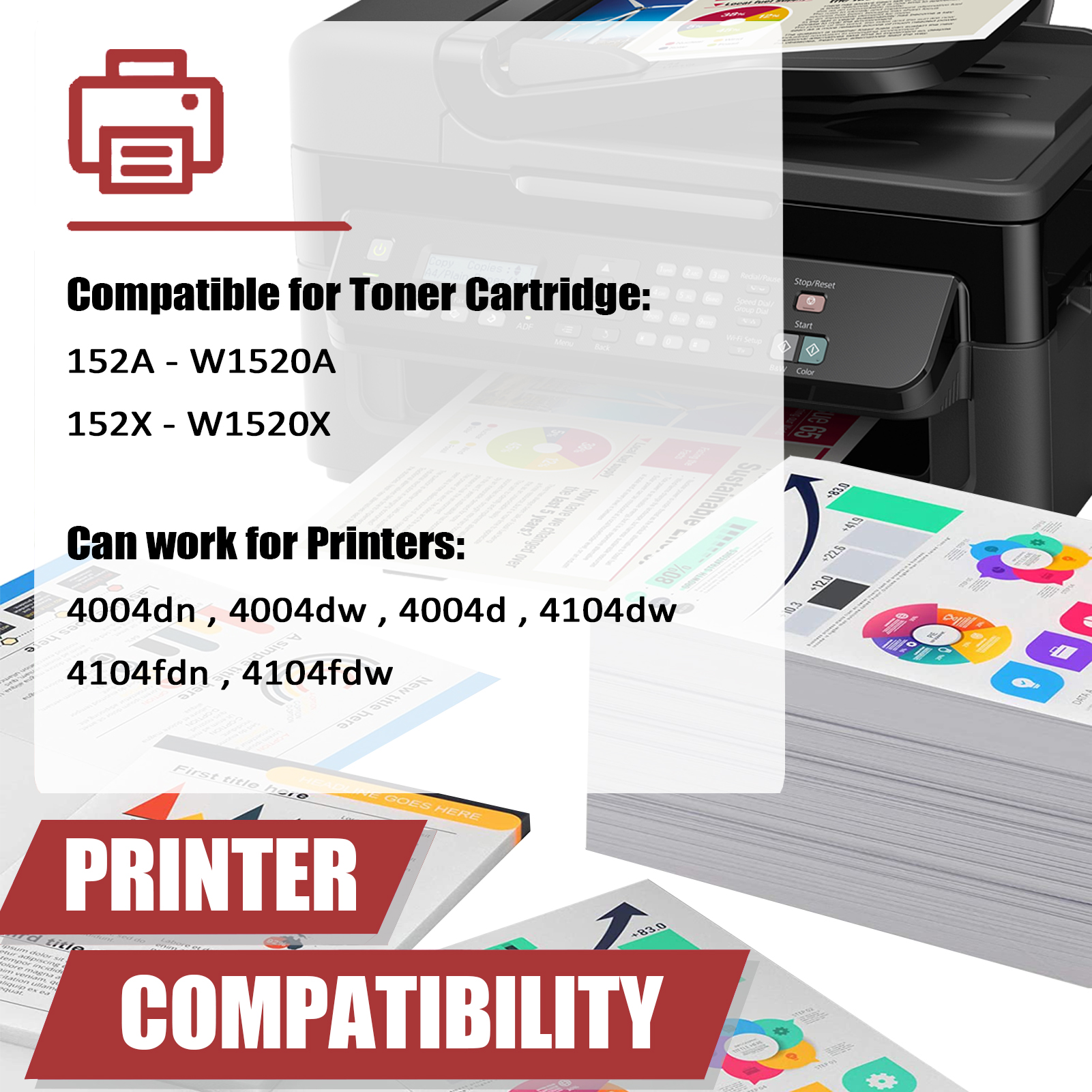 For HP 152A W1520A Toner Cartridge Work for HP LaserJet Pro 4004dn 4004dw 4004d MFP 4104dw 4104fdn 4104fdw Printers