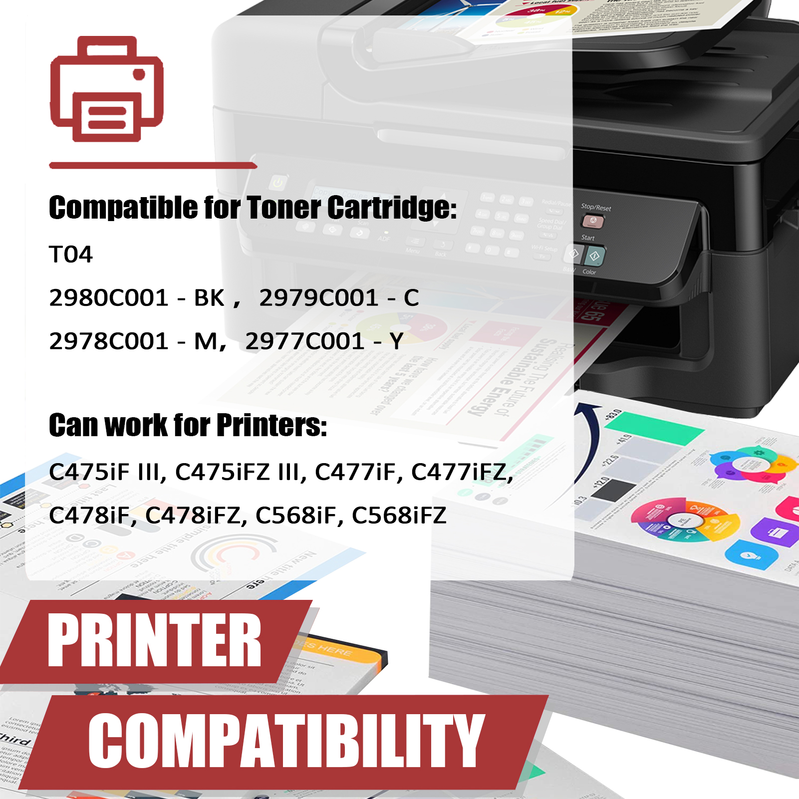For Canon T04 2980C001 2979C001 2978C001 2977C001 Toner Cartridge Work for Canon imageRUNNER C475iF C475iFZ C477iF C477iFZ C478iF C478iFZ C568iF Printers