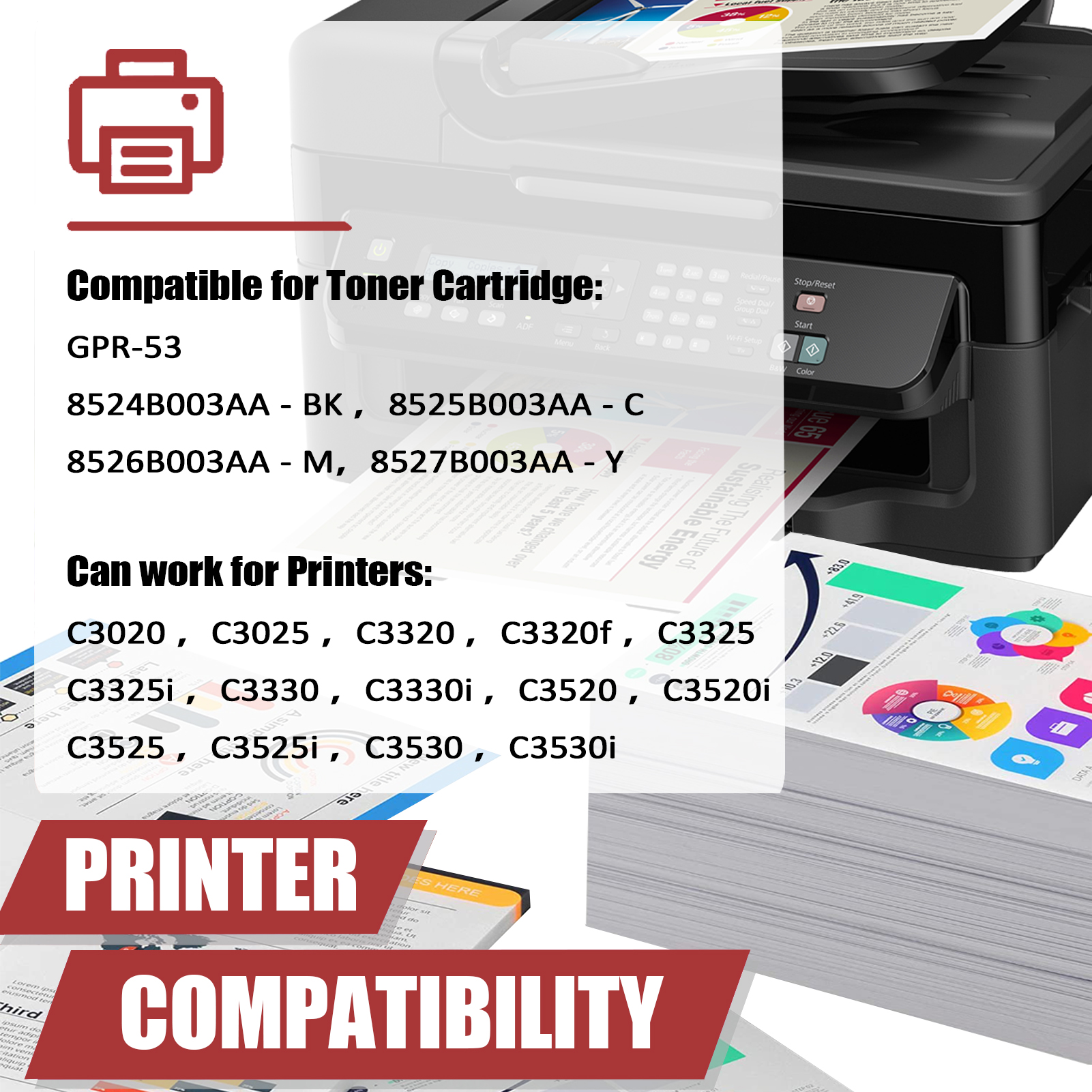 For Canon GPR53 GPR-53 Toner Cartridge Work for Canon ImageRunner C3020 C3025 C3320 C3320f C3325 C3325i C3330 C3330i C3520 C3520i C3525 C3525i Printers