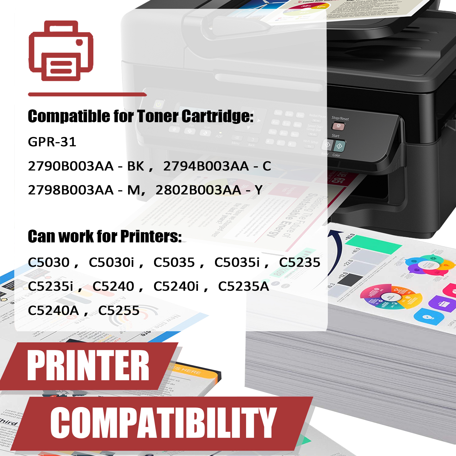 For Canon GPR31 GPR-31 Toner Cartridge Work for Canon ImageRunner C5030 C5030i C5035 C5035i C5235 C5235i C5240 C5240i C5235A C5240A C5255 Printers