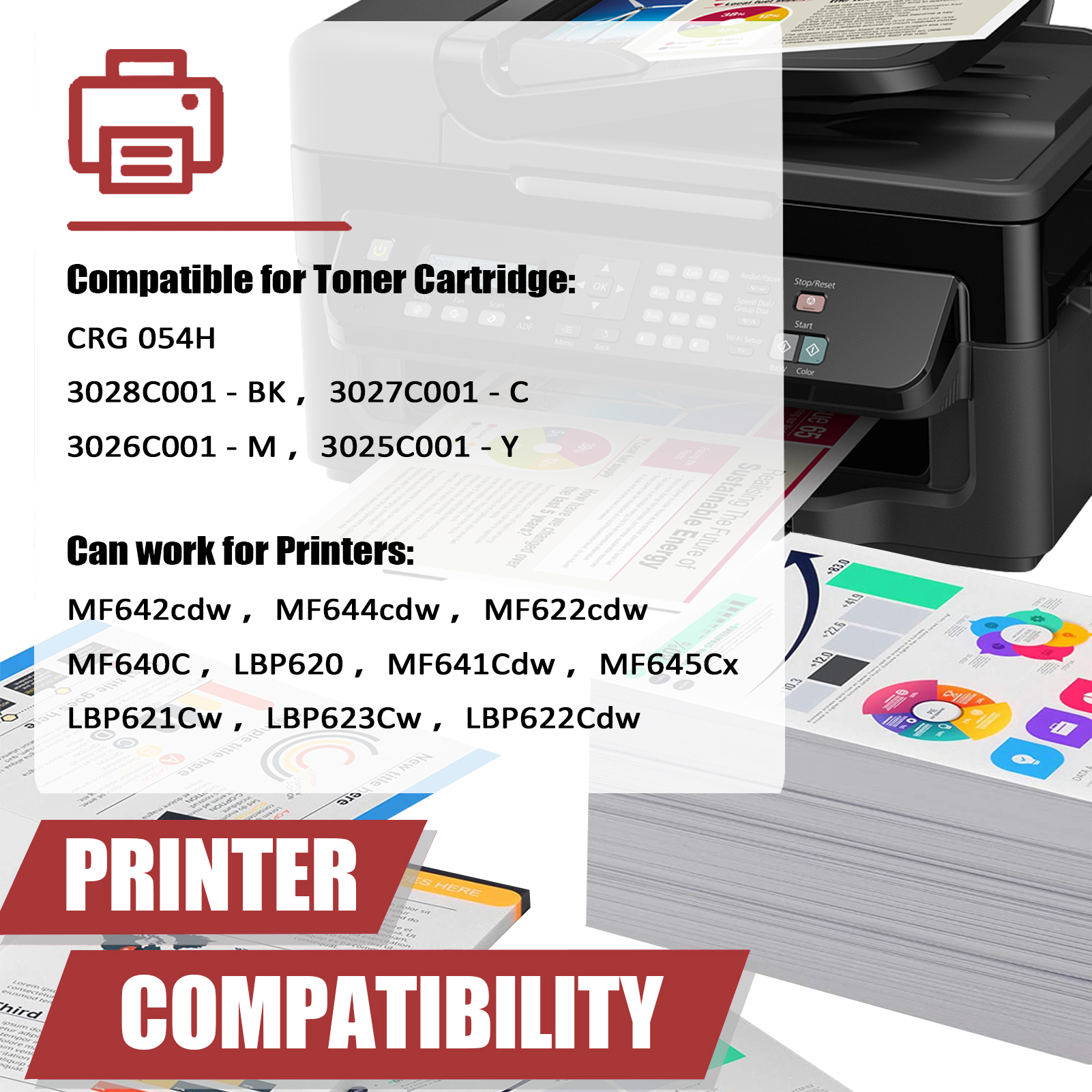 For Canon 054H CRG-054H Toner Cartridge Work for Canon ImageCLASS MF642cdw MF644cdw MF622cdw MF640C LBP620 MF641Cdw Printers