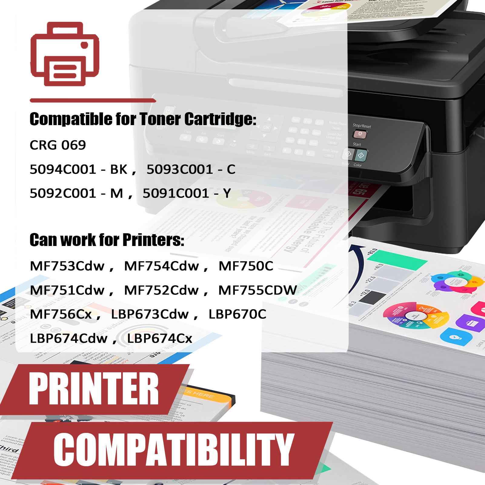 For Canon 069 CRG-069 Toner Cartridge Work for Canon ImageCLASS MF753Cdw MF754Cdw MF750C MF751Cdw MF752Cdw MF755CDW Printers