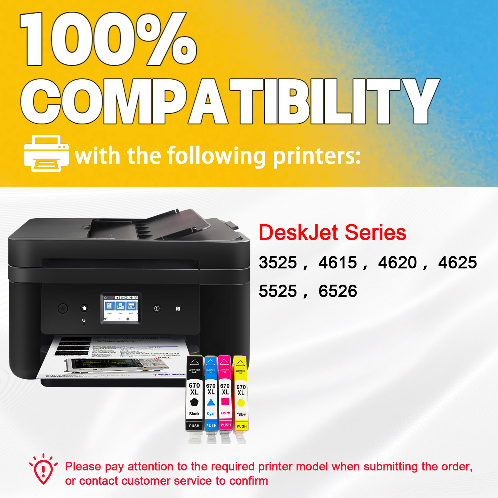 For HP 670XL Ink Cartridge Work For HP DeskJet 3525 4615 4620 4625 5525 6526 Printers