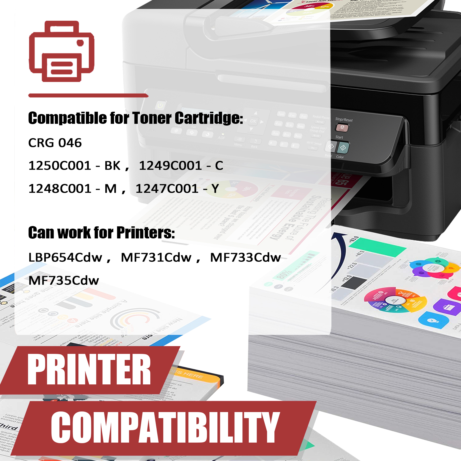For Canon 046 CRG-046 Toner Cartridge Work for Canon ImageCLASS LBP654Cdw MF731Cdw MF733Cdw MF735Cdw Printers
