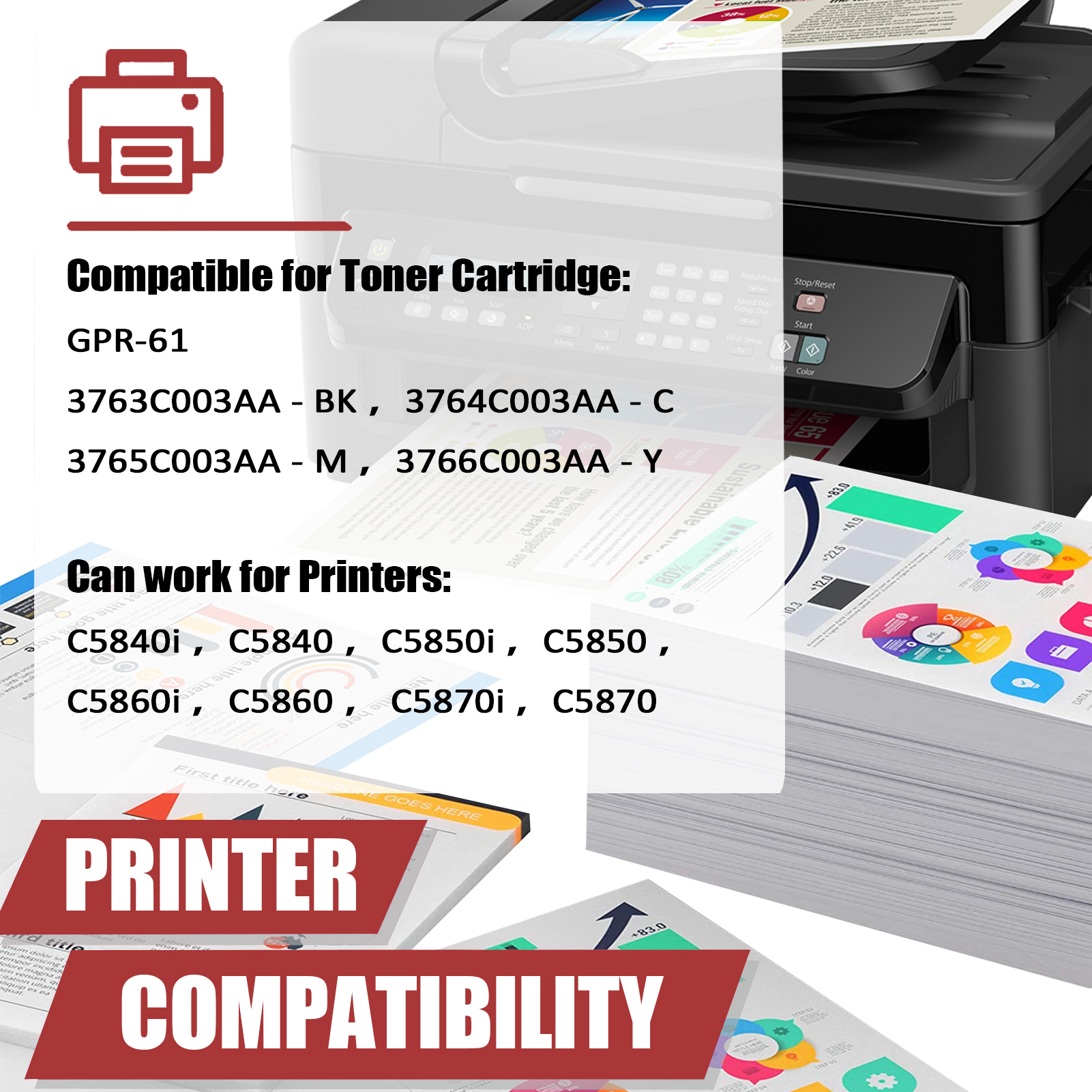 For Canon GPR61 GPR-61 3763C003 3764C003 3765C003 3766C003 Toner Cartridge Work for Canon imageRunner ADVANCE DX C5840i C5850i C5860i C5870i Printers