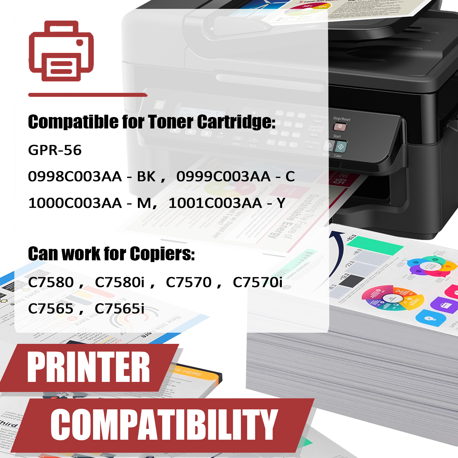 For Canon GPR56 GPR-56 Toner Cartridge Work for Canon imageRunner C7580 C7580i C7570 C7570i C7565 C7565i Copiers