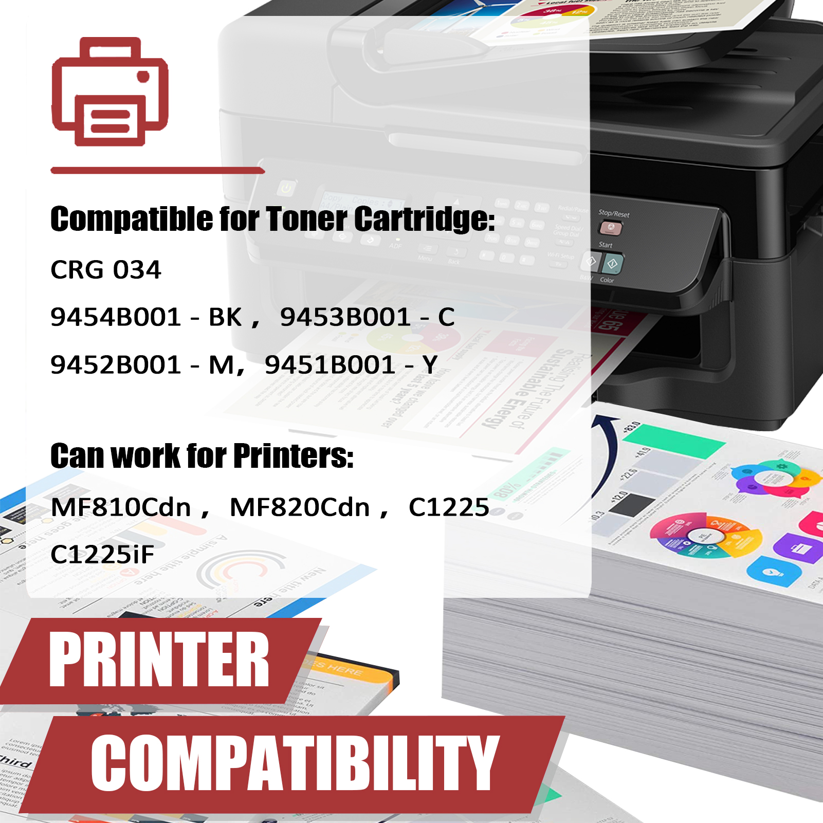 For Canon 034 CRG-034 Toner Cartridge Work for Canon ImageCLASS MF810Cdn MF820Cdn, imageRUNNER C1225 C1225iF Printers