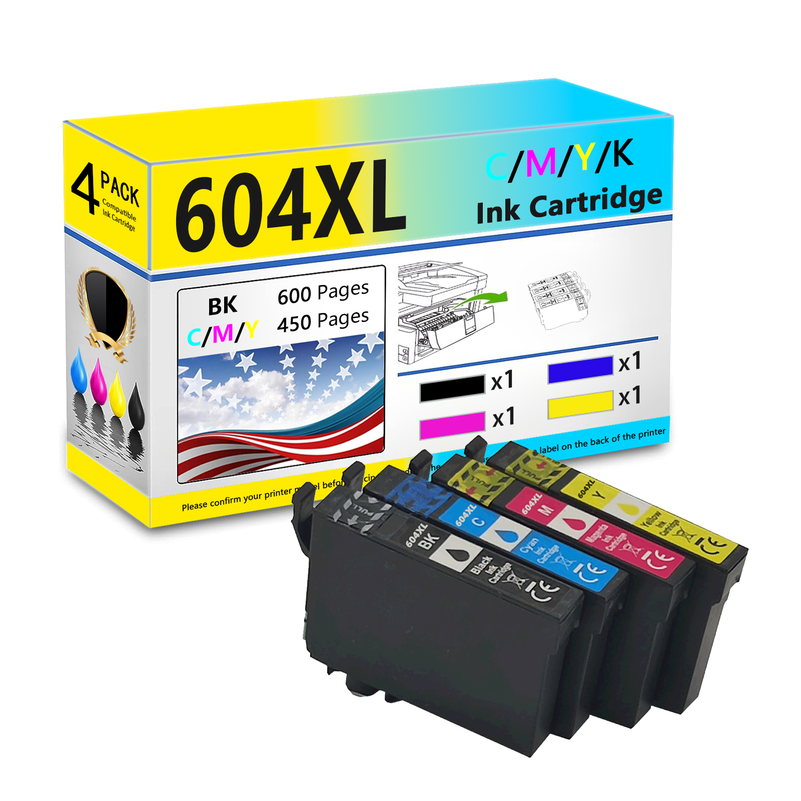 604XL Ink Cartridges Work for Epson WF-2910DWF WF-2930DWF WF-2935DWF WF-2950DWF XP-2200 XP-2205 XP-3200 XP-3205 XP-4200 XP-4205 Printers