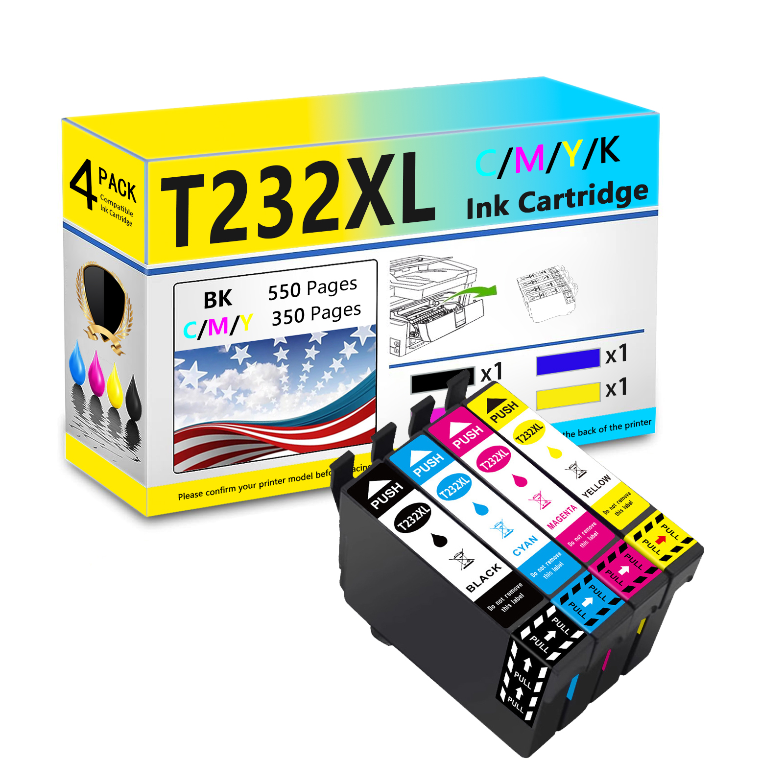 T232XL Ink Cartridges Work for Epson XP-4200 XP-4205 WF-2930 WF-2950 Printers