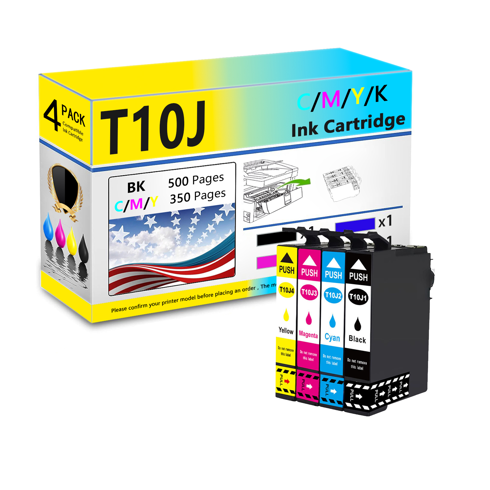 T10J Ink Cartridges Work for Epson Expression XP-2200 XP-2205 XP-4200 WorkForce WF-2950 WF-2930 Printers
