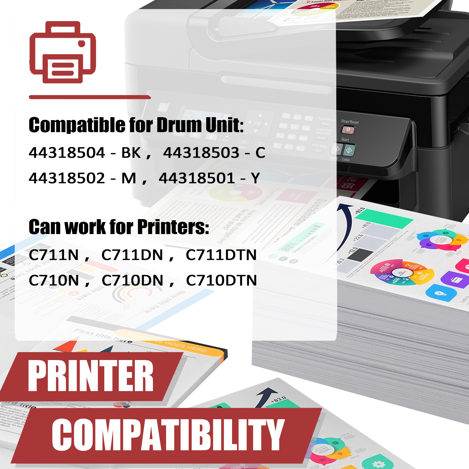 For OKI 44318504 44318503 44318502 44318501 Imaging Drum Unit Work for OKI Data C711N C711DN C711DTN C710N C710DN C710DTN Printers