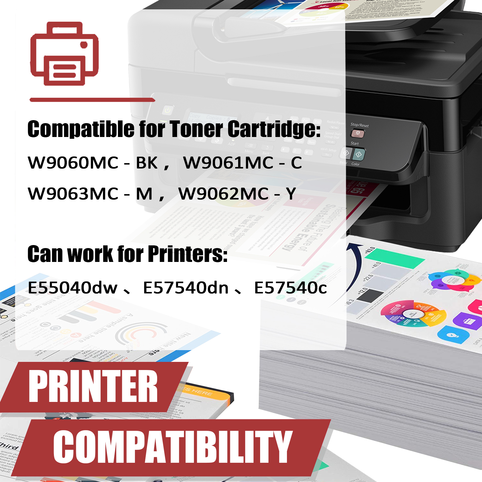 For HP W9060MC W9061MC W9063MC W9062MC Toner Cartridges Work for HP Color LaserJet Managed E55040dw E57540dn E57540c Printers-PrintsBoost