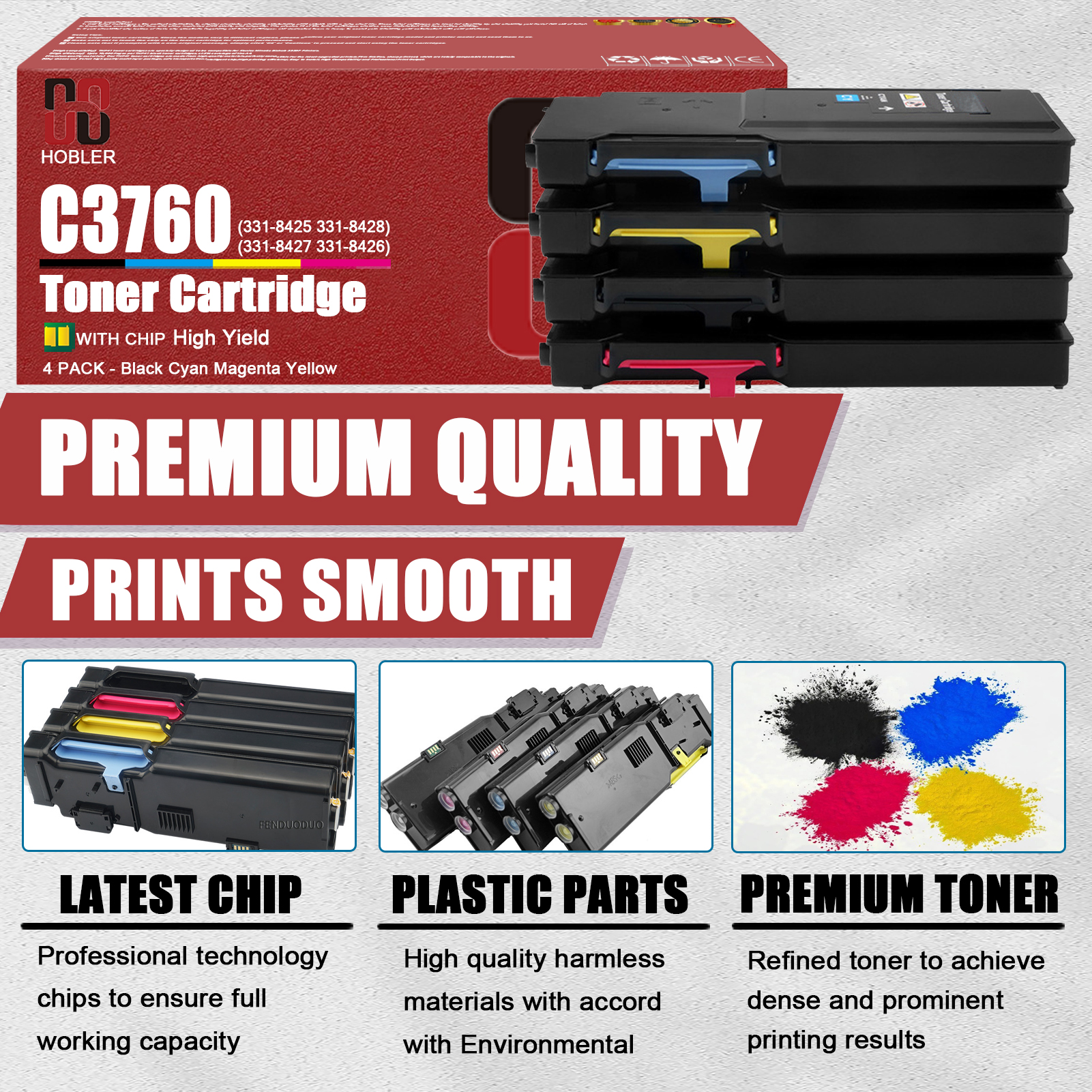 For Dell 331-8425 331-8428 331-8427 331-8426 Toner Cartridge Work for Dell C3760n C3760dn C3765dnf C3760 C3765 Printers-PrintsBoost