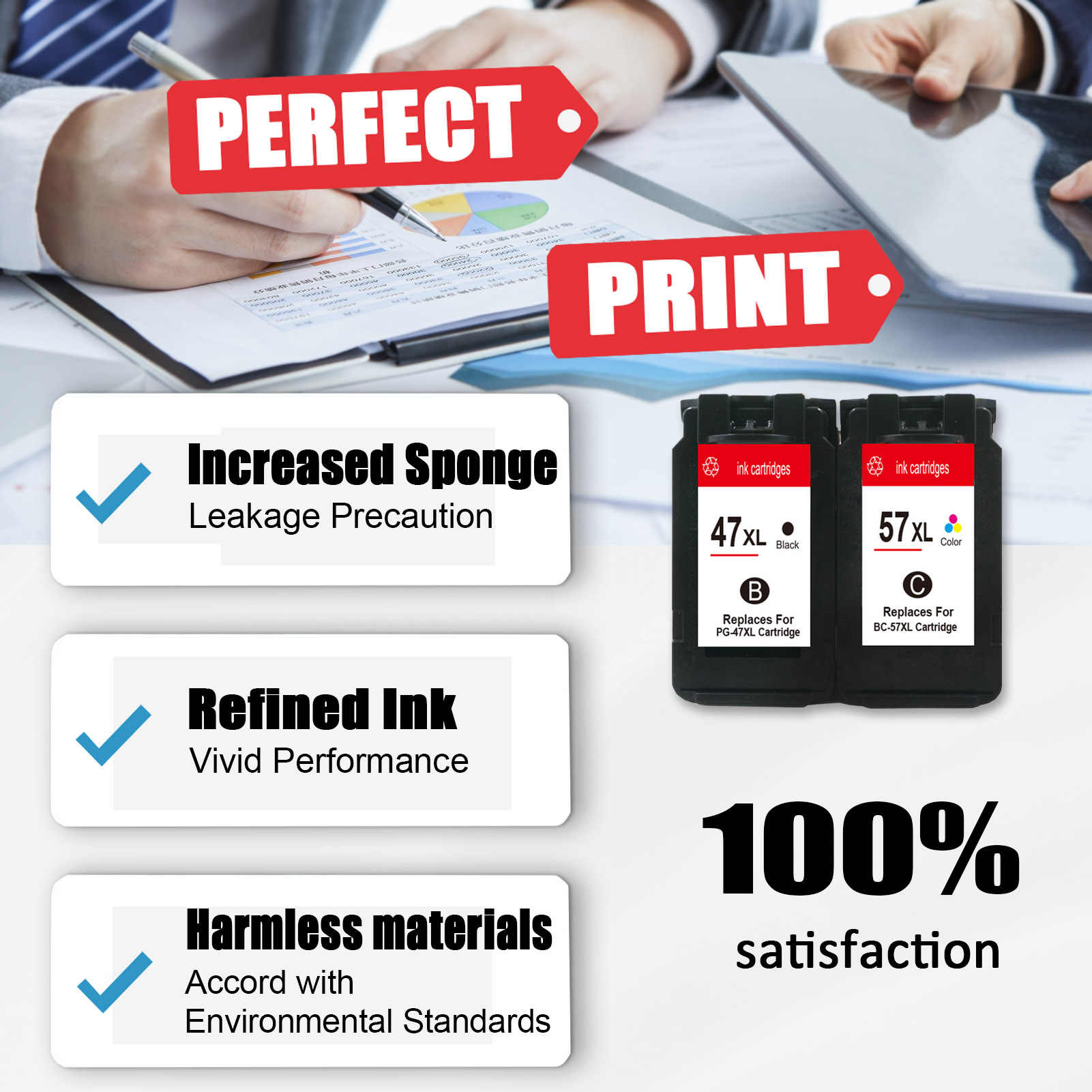 For Canon PG-47XL CL-57XL Ink Cartridge Work For Canon Pixma E400 E410 E417 E460 E470 E477 E480 E3170 E3177 E3370 E4270 Printers-PrintsBoost