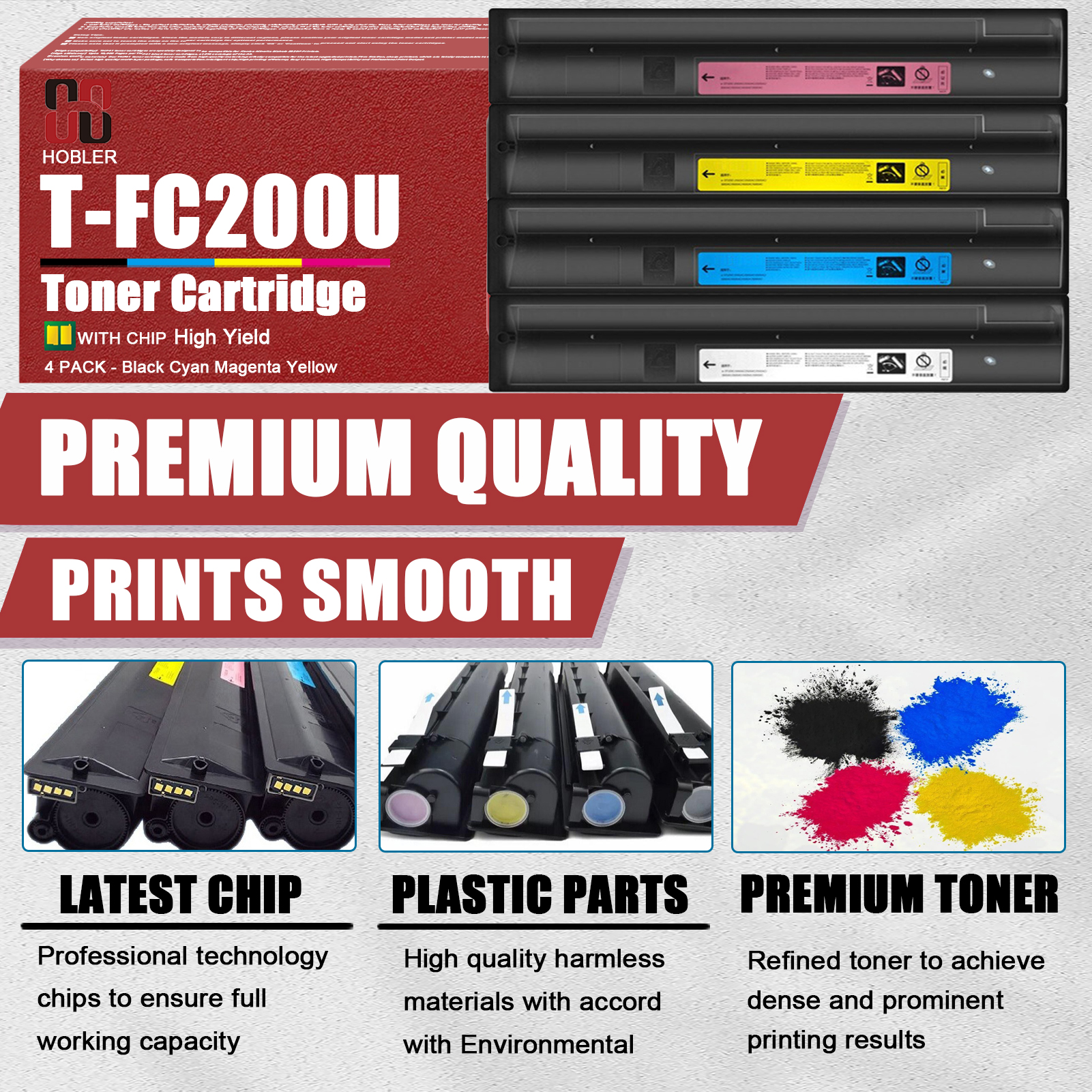 For Toshiba T-FC200U-K T-FC200U-C T-FC200U-M T-FC200U-Y Toner Cartridge Work for Toshiba E-Studio 2000AC 2500AC Printers-PrintsBoost