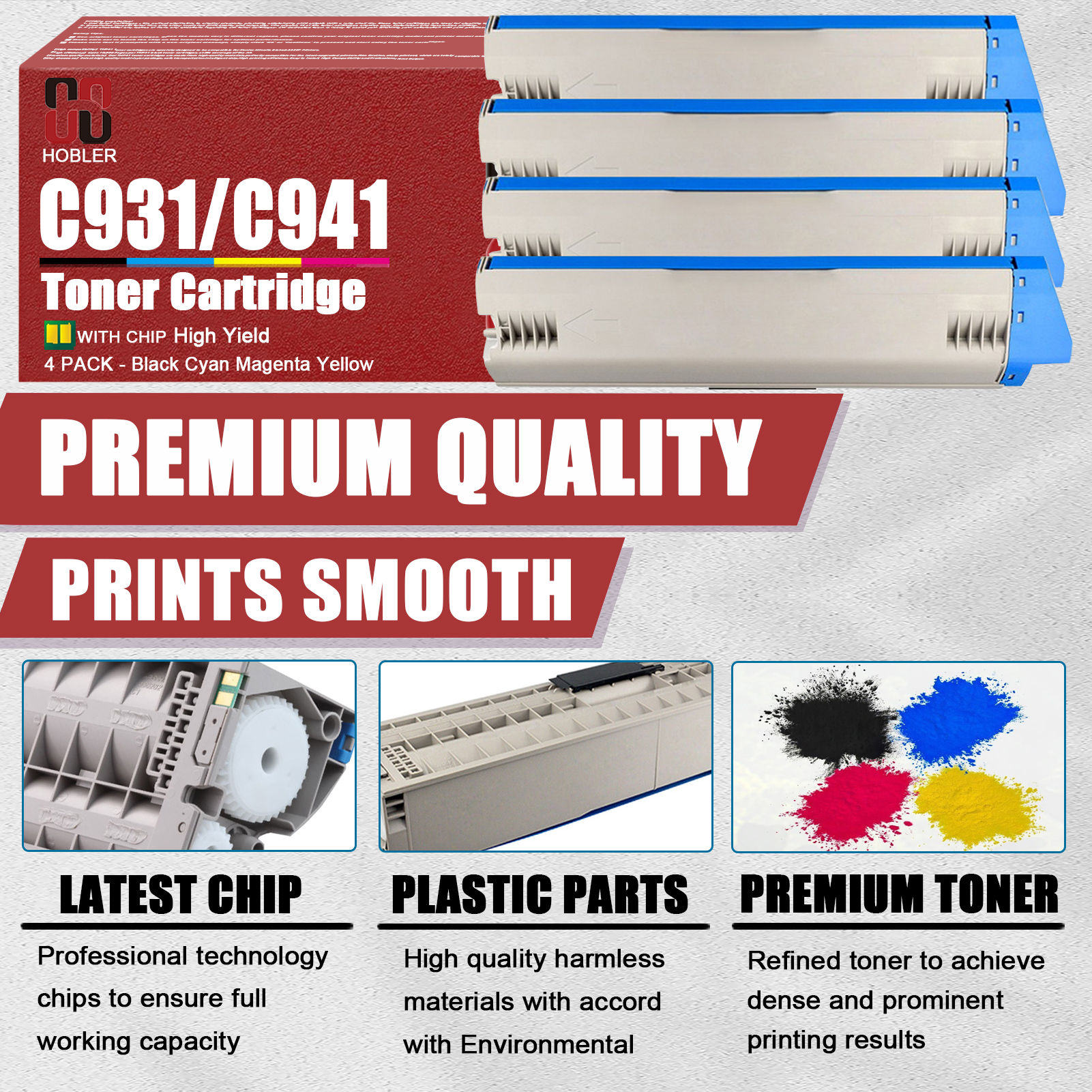 For OKI 45536516 45536515 45536514 45536513 Toner Cartridge Work for OKI C931dn C931e C941dn C941e C931 C941 Printers-PrintsBoost