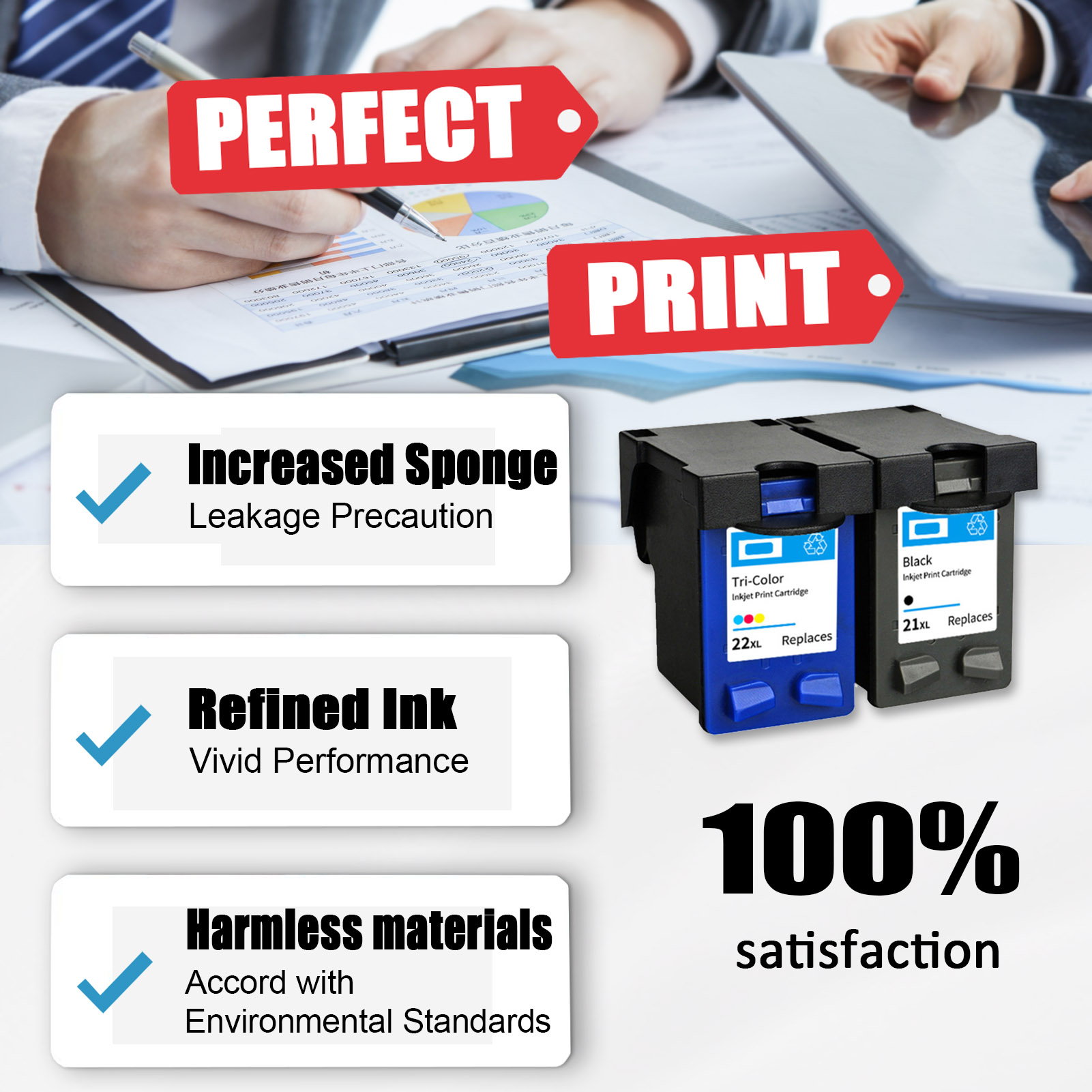 For HP 21XL 22XL Ink Cartridge Work For HP OffceJet 4315 J3608 J3625 J3635 J3640 Fax 1250 3180 DeskJet 3910 3915 3918 etc. Printers-PrintsBoost