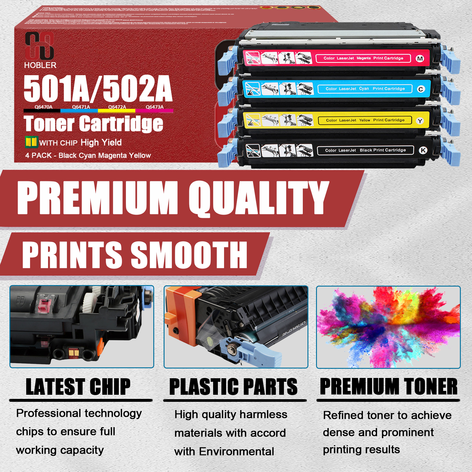 For HP 501A 502A Q6470A Q6471A Q6473A Q6472A Toner Cartridge Work for HP 3600 3600n 3600dn 3800 3800n 3800dtn CP3505 CP3505n Printers, Black │Q6470A, Cyan │Q6471A, Magenta │Q6473A, Yellow │Q6472A-PrintsBoost