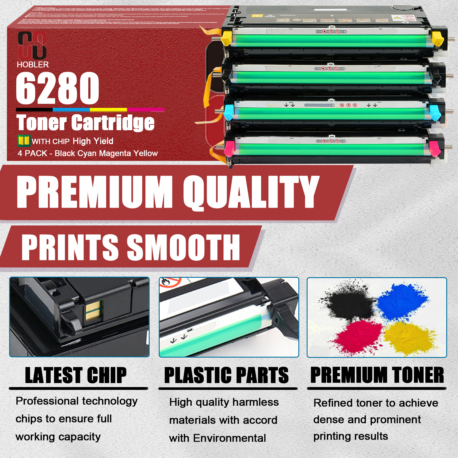 For Xerox 106R01395 106R01392 106R01393 106R01394 Toner Cartridge Work for Xerox Phaser 6280 6280N 6280DN Printers, Black │106R01395, Cyan │106R01392, Magenta │106R01393, Yellow │106R01394-PrintsBoost