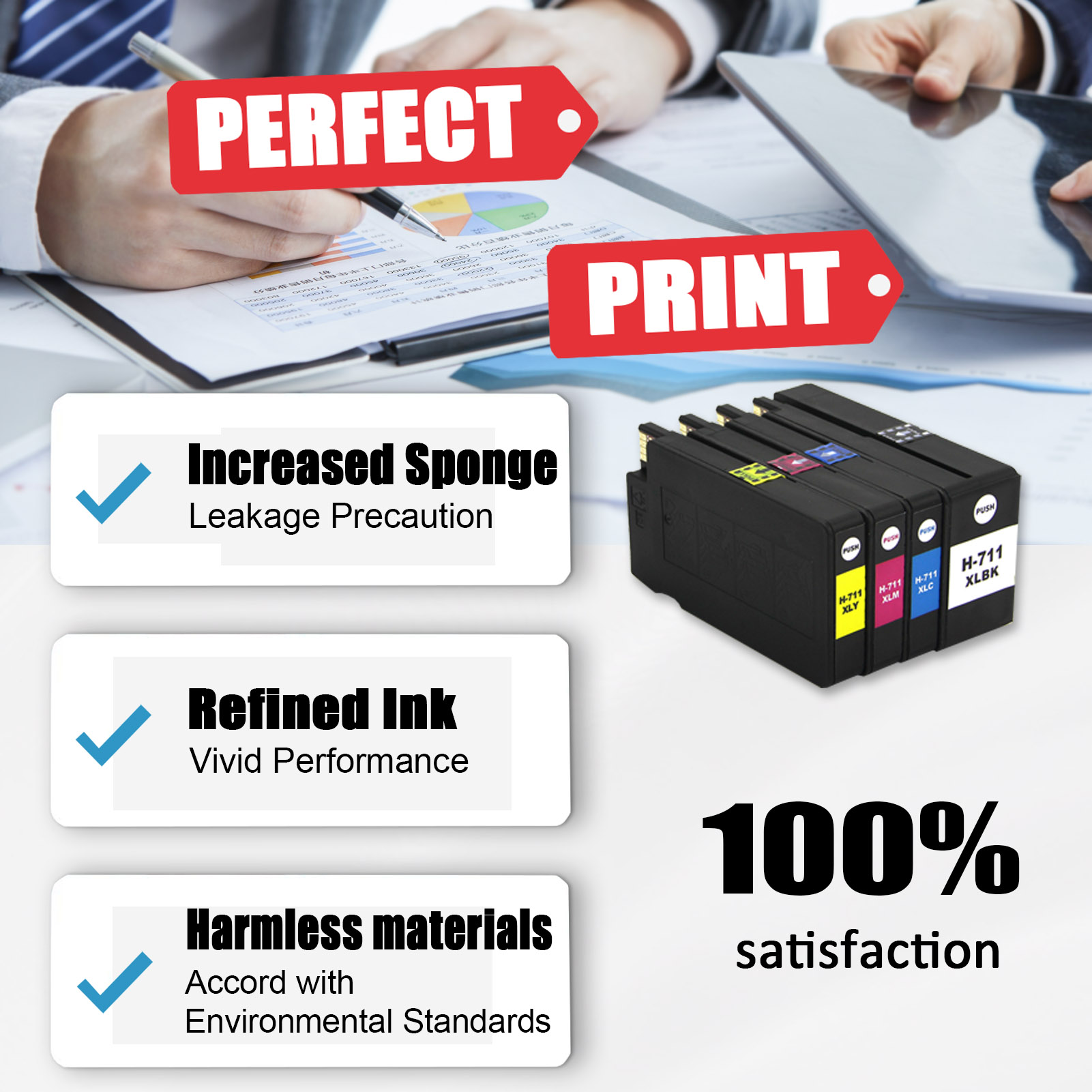 For HP 711XL Ink Cartridge Work For HP DesignJet T100 T120 T520 T530 Printers