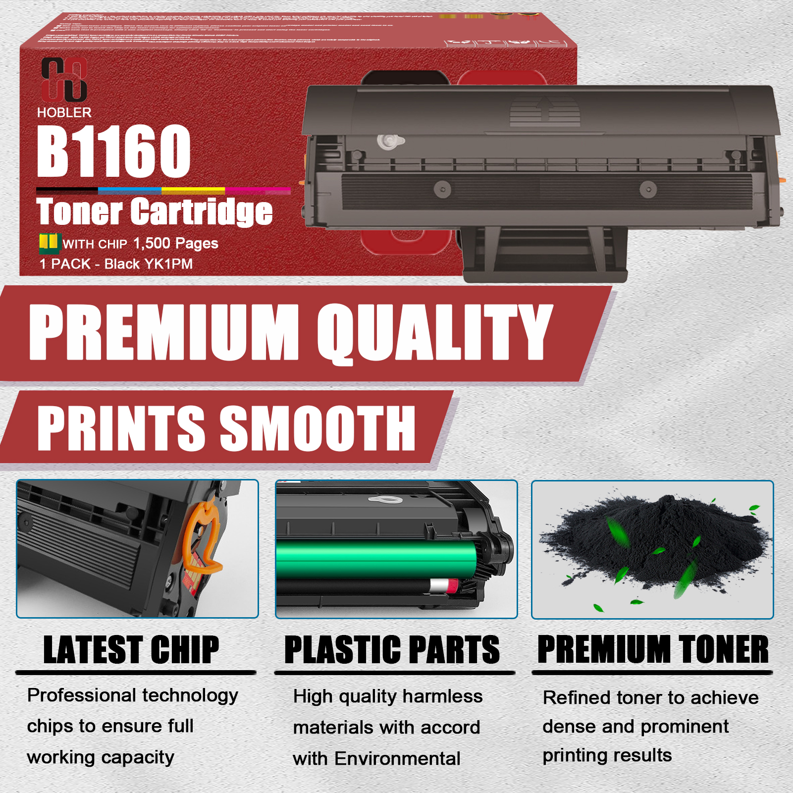 For Dell B1160 YK1PM 331-7335 HF44N HF442 Toner Cartridge Work for Dell B1160 B1160w B1163 B1165 B1165nfw Printers-PrintsBoost