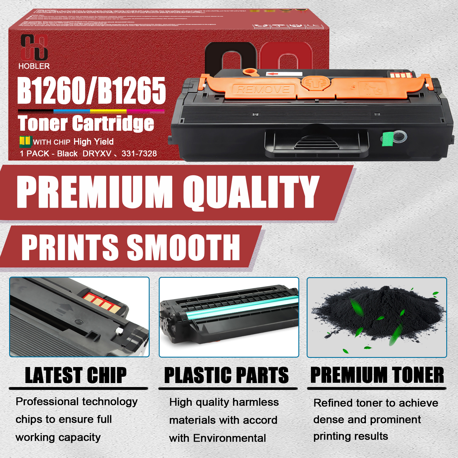 For Dell B1260 B1265 DRYXV 331-7328 331-7327 G9W85 Toner Cartridge Work for Dell B1260dn B1265dnf B1265dfw B126x Printers-PrintsBoost