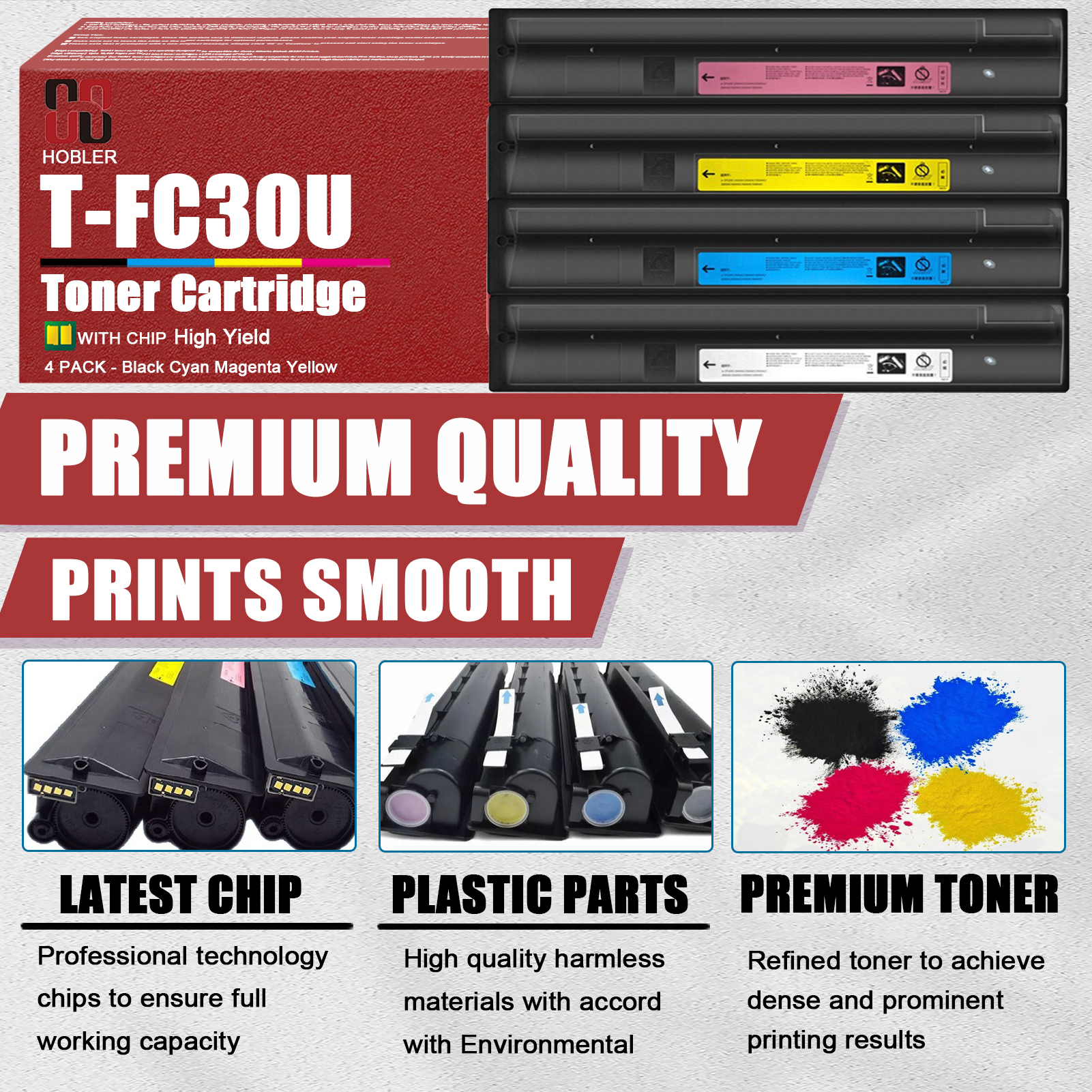 For Toshiba T-FC30U-K T-FC30U-C T-FC30U-M T-FC30U-Y Toner Cartridge Work for Toshiba E-Studio 2050C 2051C 2550C 2551C Printers-PrintsBoost