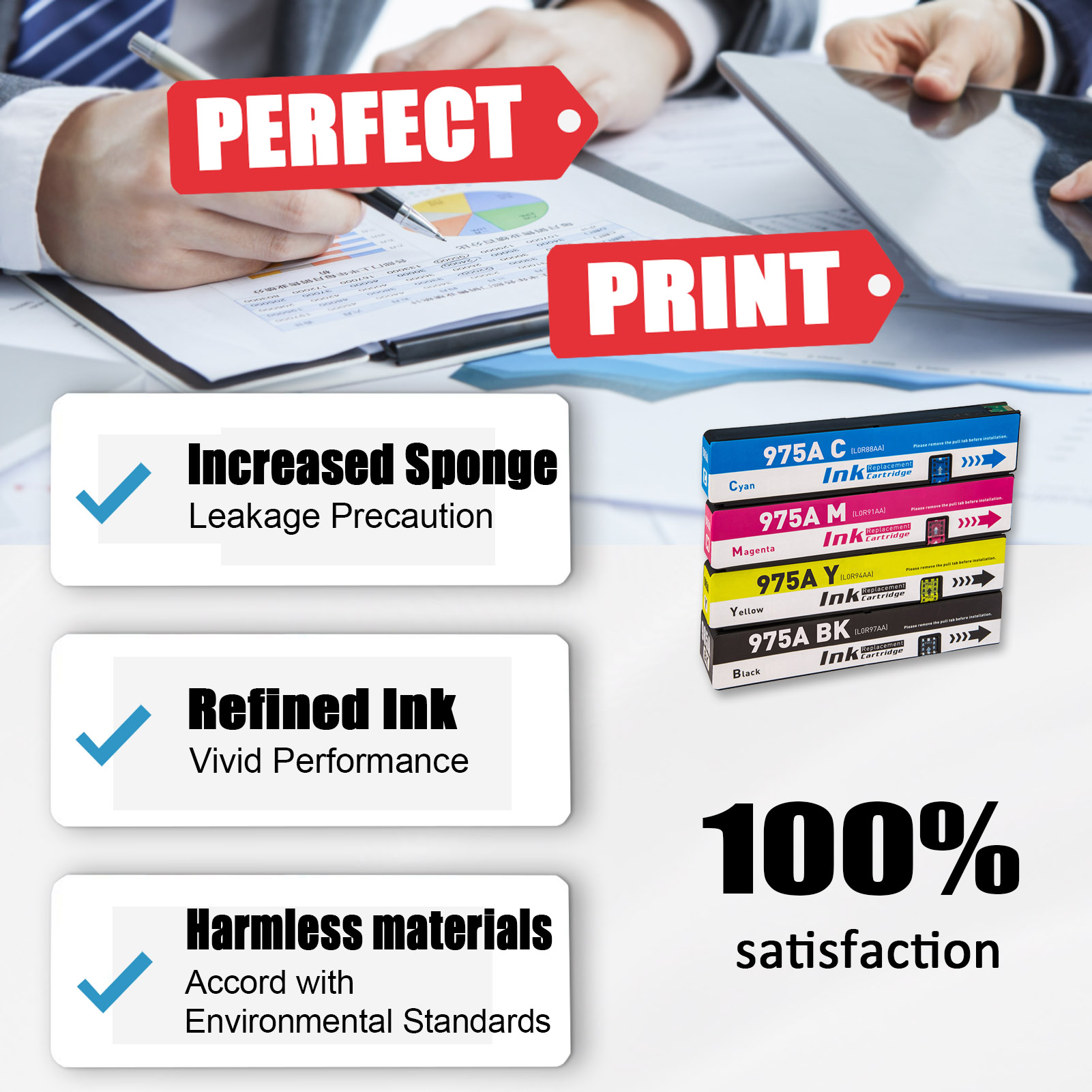 For HP 975A Ink Cartridge Work For HP PageWide 352dw 377dw 377dn 452dw 452dn 477dn 477dw 552dw 577z 577dw P55250dw P57750dw Printers-PrintsBoost