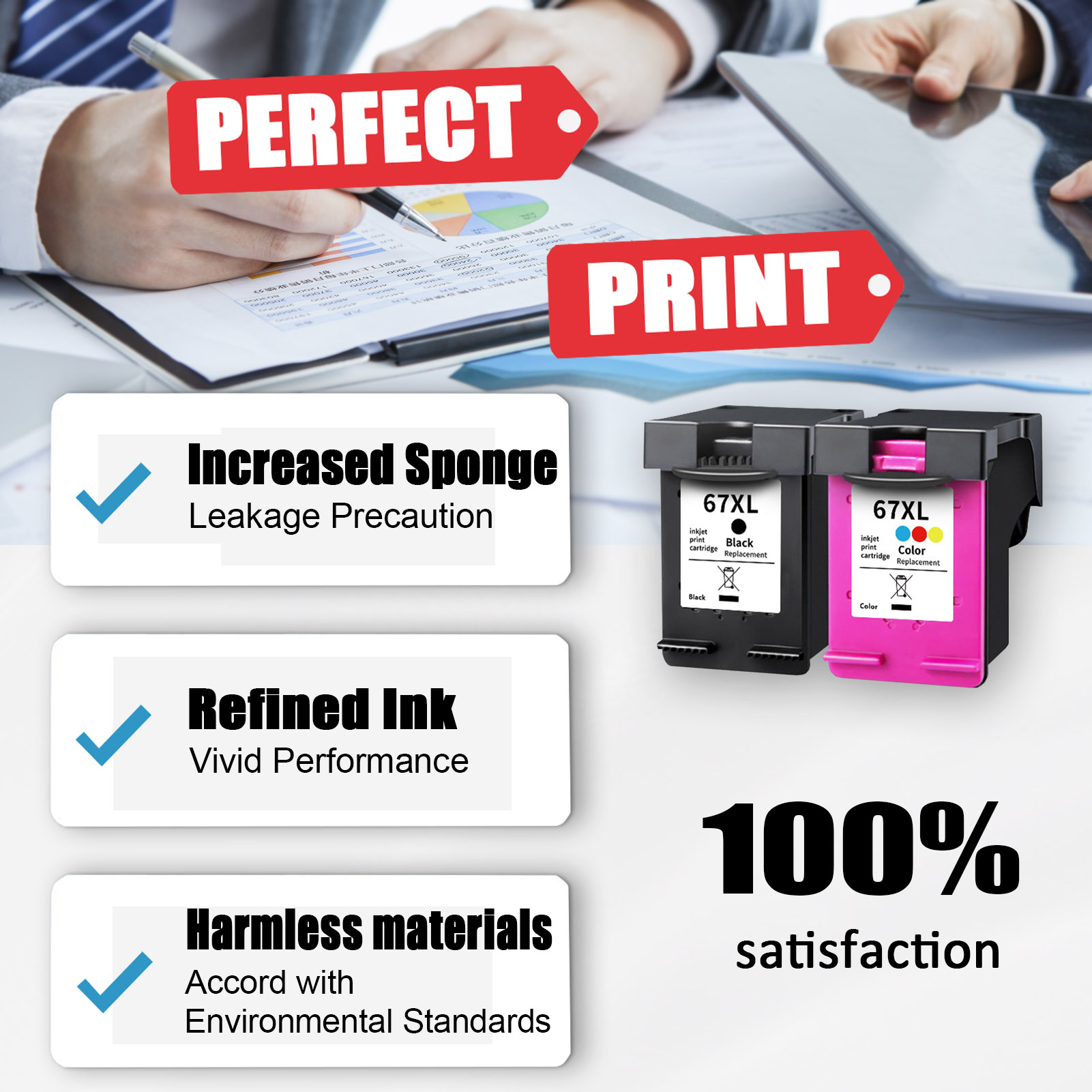 For HP 67XL Ink Cartridge Work For HP Deskjet 2755 2752 Deskjet Plus 4155 4158 Envy 6010 6012 6020 Envy Pro 6410 6412 6420 Printers-PrintsBoost
