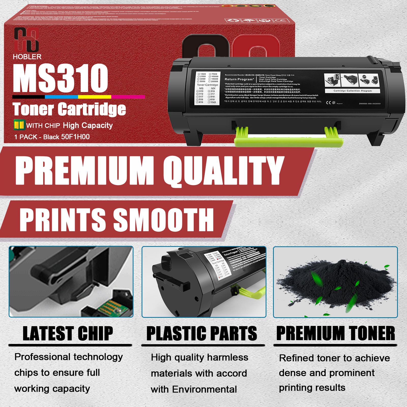 For Lexmark 501H 50F1H00 Toner Cartridge Work for Lexmark MS310dn MS310d MS312dn MS315dn MS410d MS410dn MS415dn MS510dn MS610dn MS610de MS610dte MS610dtn Printers-PrintsBoost