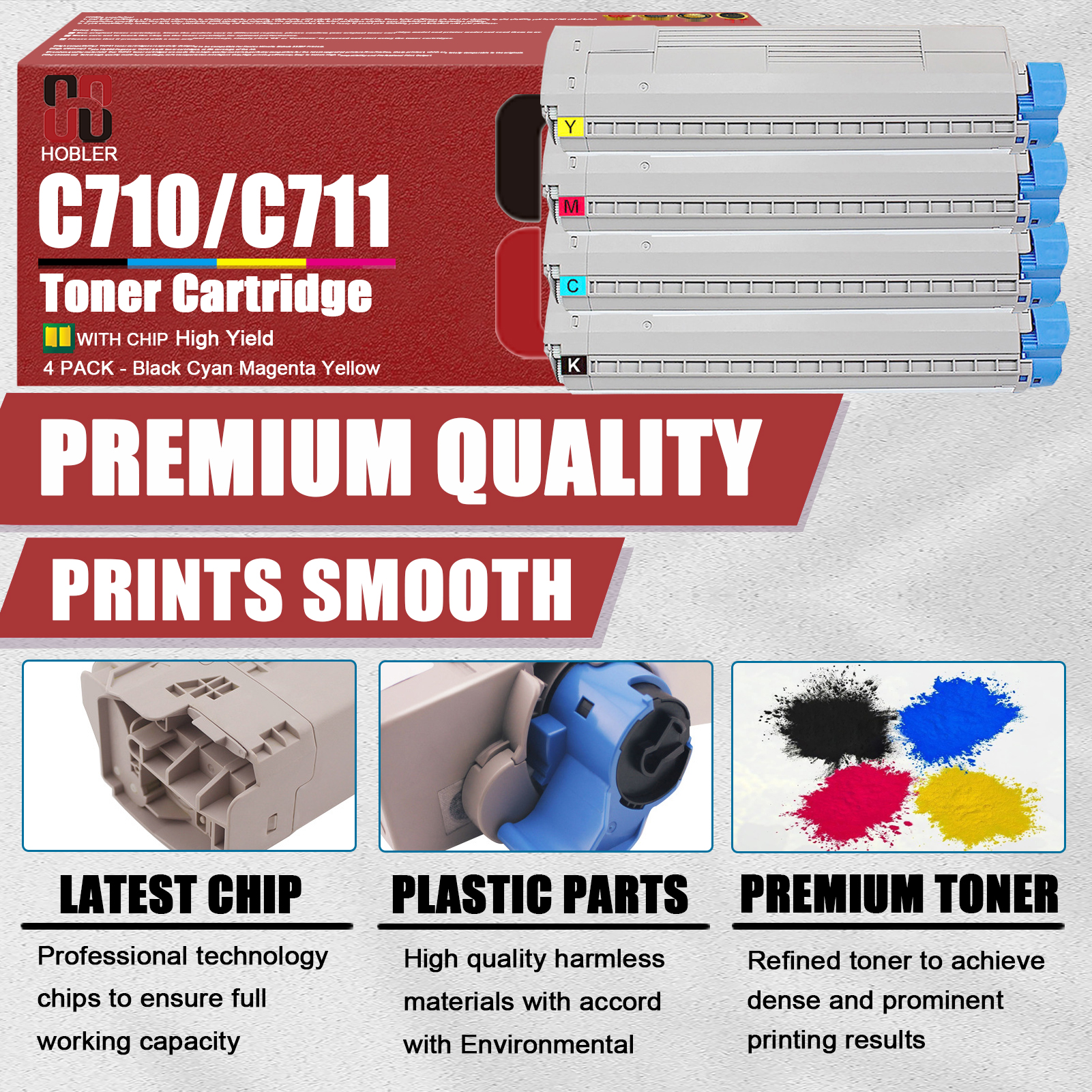 For OKI C710 C711 44318604 44318603 44318602 44318601 Toner Cartridge Work for OKI C710N C710DN C711N C711DN C711dtn Printers-PrintsBoost