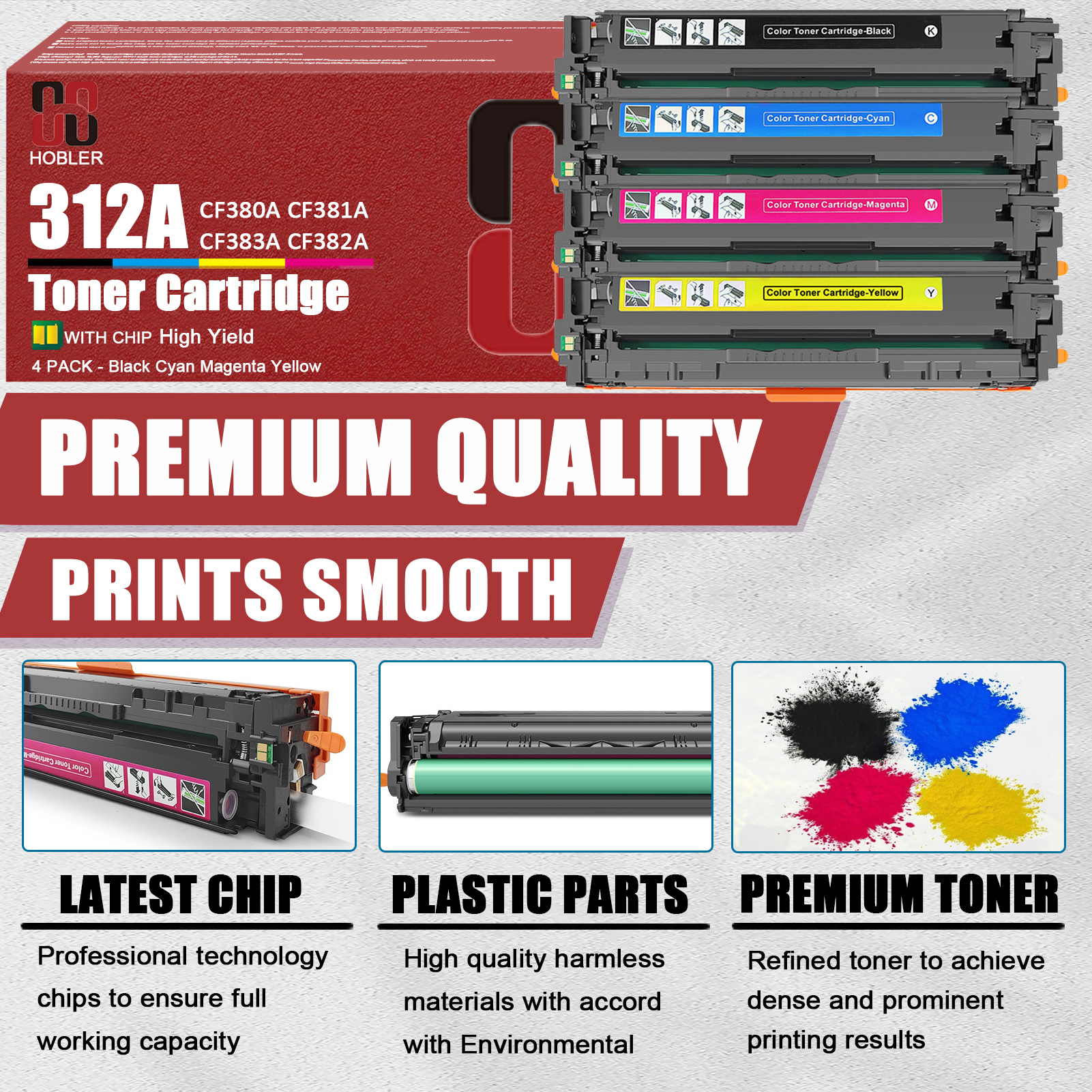 For HP 312A CF380A CF381A CF383A CF382A Toner cartridge Work for HP Laserjet Pro MFP M476dn M476dw M476nw Printers, Black │CF380A, Cyan │CF381A, Magenta │CF383A, Yellow │CF382A-PrintsBoost