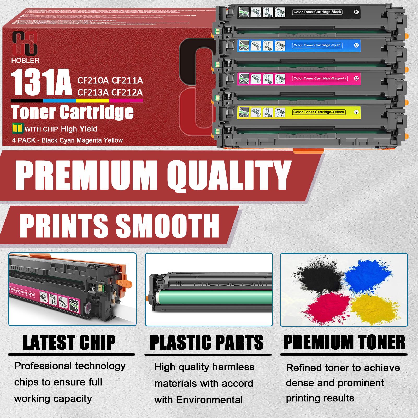 For HP 131A CF210A CF211A CF213A CF212A Toner cartridge Work for HP LaserJet Pro 200 color M251nw M276nw Printers, Black │CF210A, Cyan │CF211A, Magenta │CF213A, Yellow │CF212A-PrintsBoost