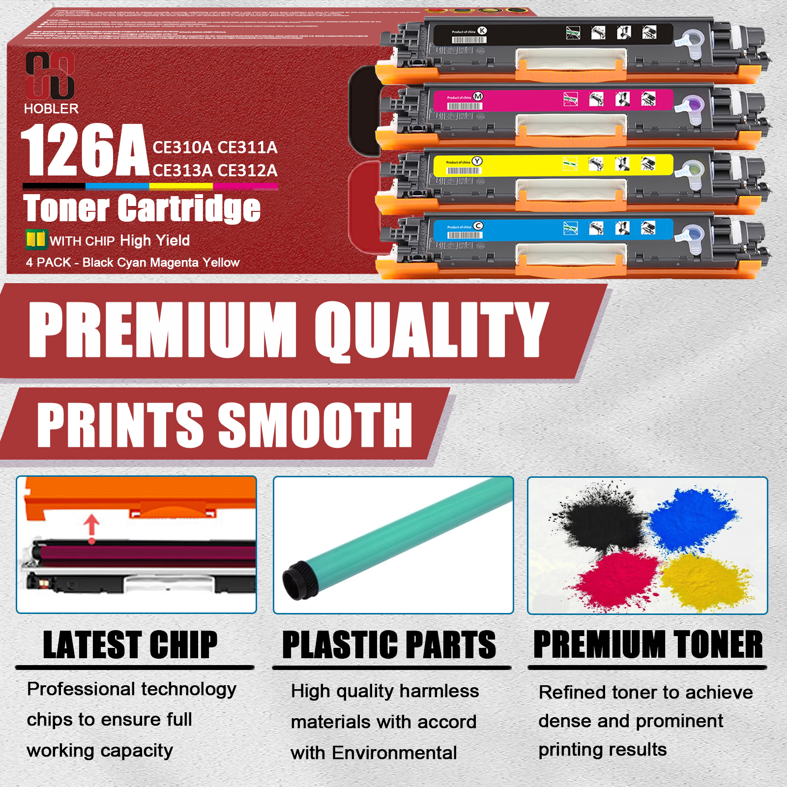 For HP 126A CE310A CE311A CE313A CE312A Toner cartridge Work for HP LaserJet Pro CP1025nw Color Printer, HP LaserJet Pro 100 color MFP M175nw, HP LaserJet Pro 200 M275nw Printers-PrintsBoost