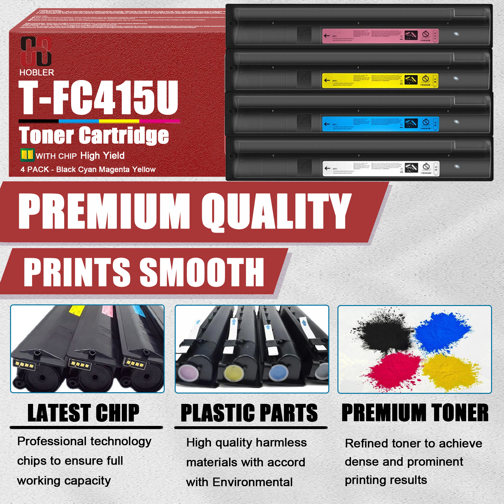 For Toshiba T-FC415U T-FC415U-K T-FC415U-C T-FC415U-M T-FC415U-Y Toner Cartridge Work for E-Studio 2515AC 3015AC 3515AC 4515AC 5015AC Printers-PrintsBoost