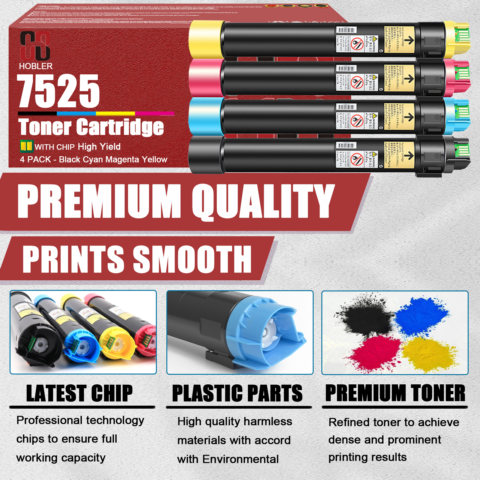 For Xerox 006R01509 006R01512 006R01511 006R01510 Toner Cartridge Work for WorkCentre 7525 7530 7535 7545 7556 7830 7835 7855 7865 Printers-PrintsBoost