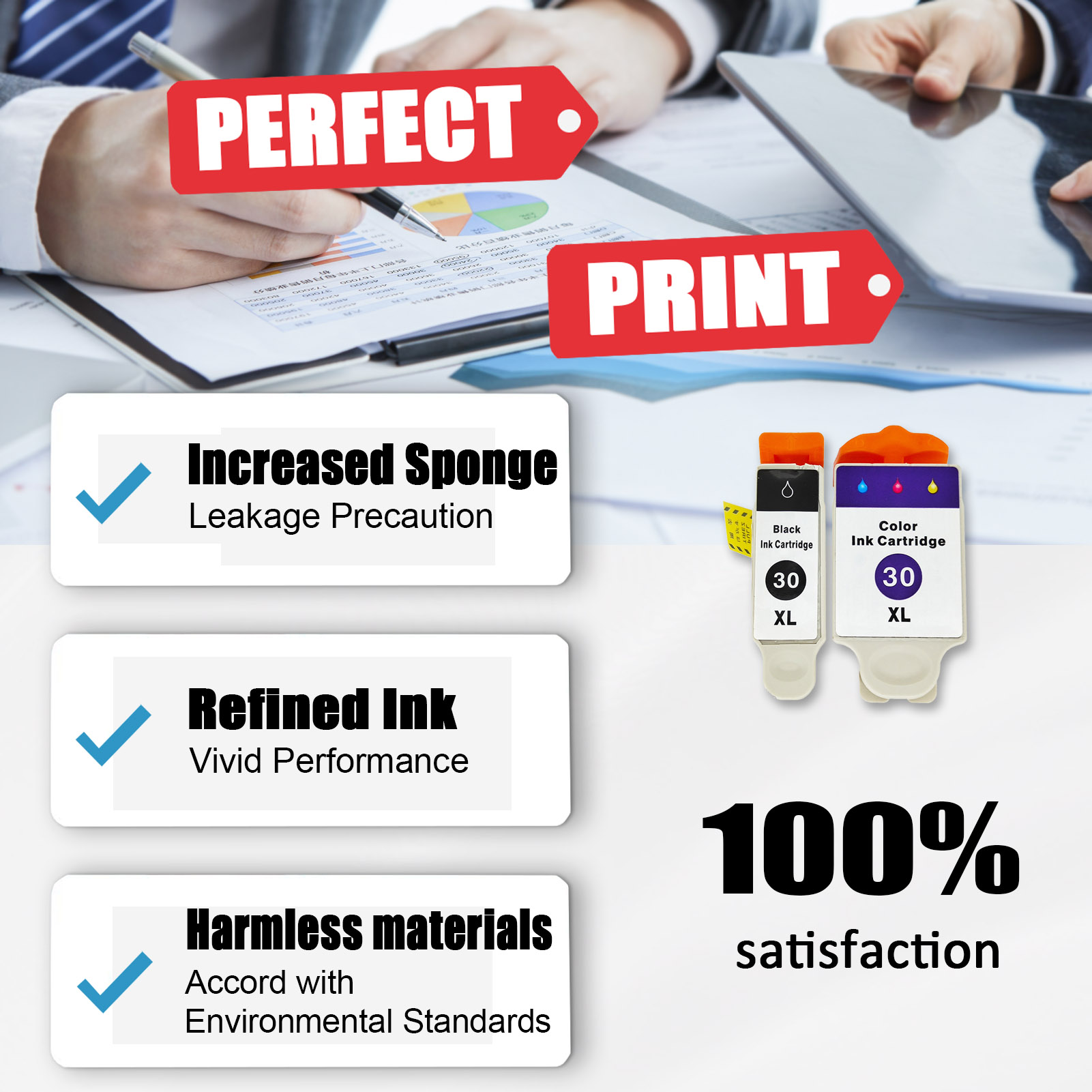 For Kodak 30XL 30 Ink Cartridge Work for Kodak ESP C110 C310 C315 1.2 3.2 3.2S ESP Office 2150 2170 Hero 2.2 3.1 Printers-PrintsBoost