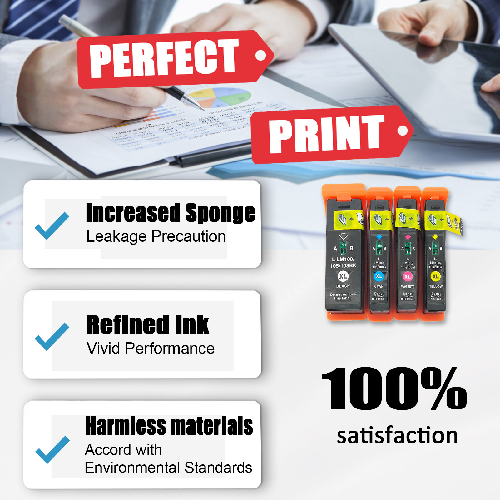 For Lexmark 100 100XL 105XL 108XL Ink Cartridge Work for Lexmark S301 S302 S305 S405 S409 S505 S605 S308 S408 Printers-PrintsBoost
