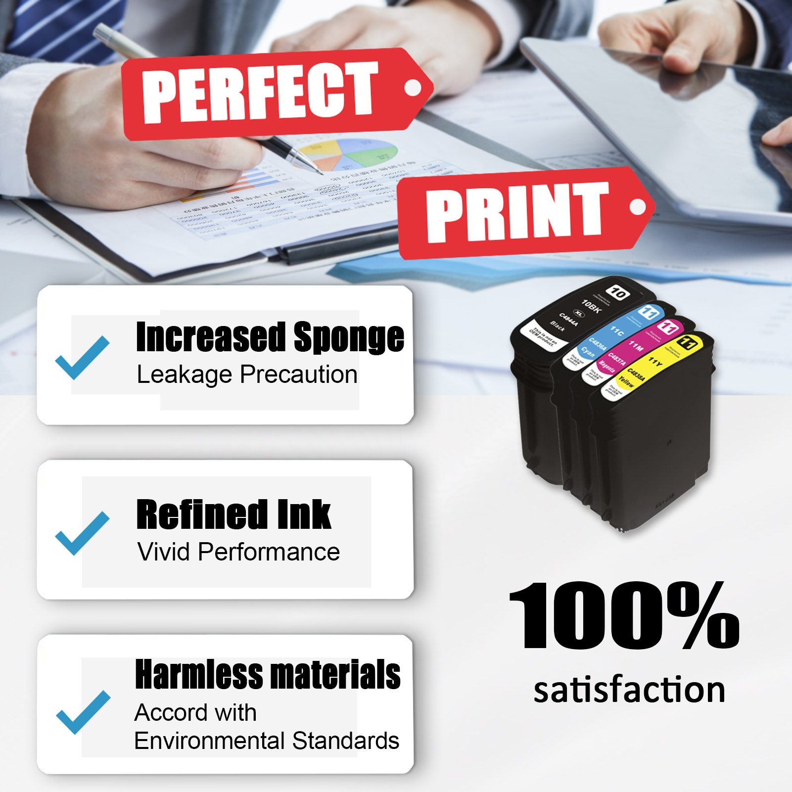 For HP 10XL 11XL Ink Cartridge Work For HP DesignJet 70 100 800 500 Cc800ps OfficeJet Pro K850 9100 9110 9120 Printers-PrintsBoost