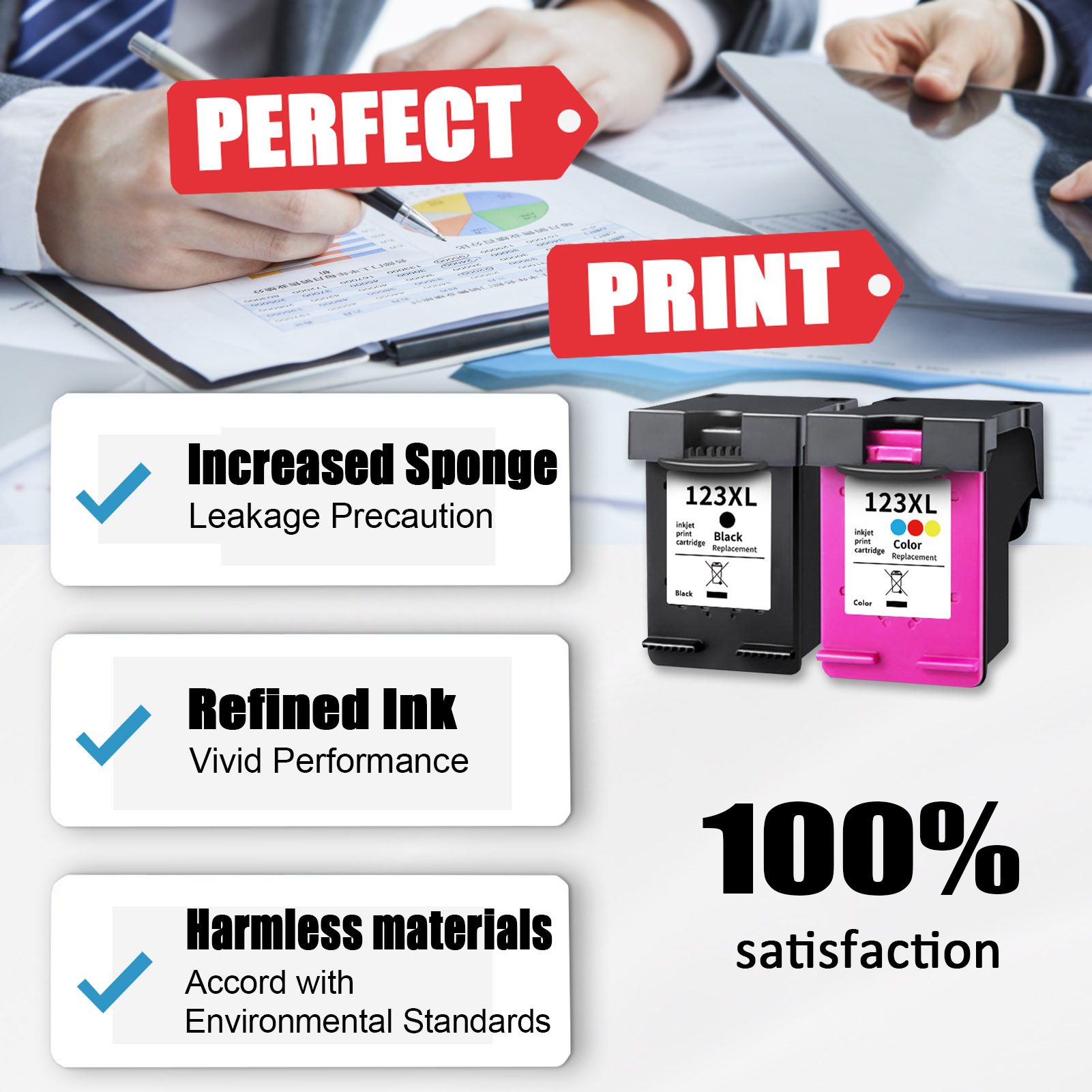 For HP 123XL Ink Cartridge Work For HP OfficeJet 5220 5255, DeskJet 1110 1111 1115 2130 2131 2620 2622 2623 2624 2628 2655 Printers-PrintsBoost