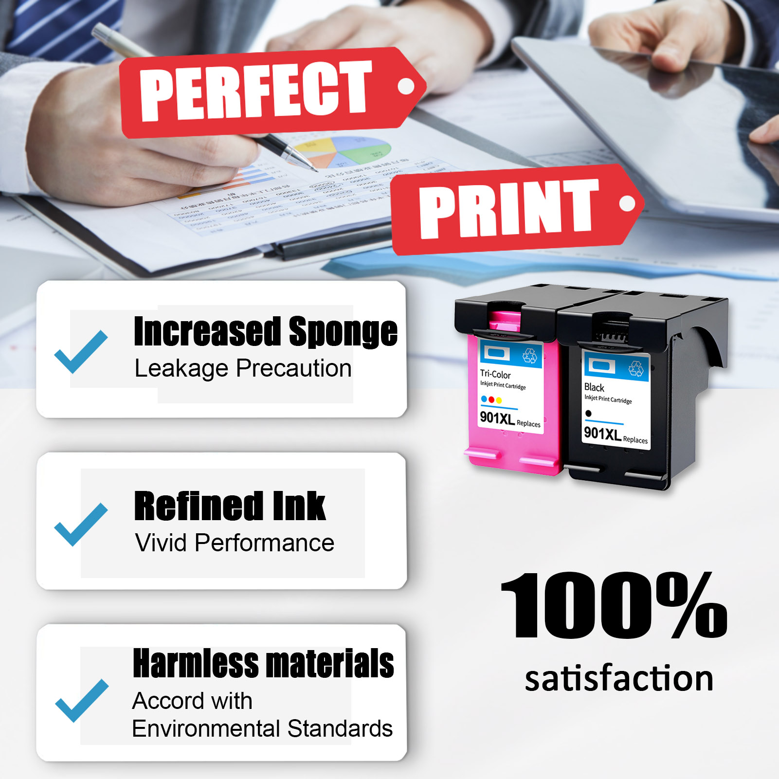 For HP 901XL Ink Cartridge Work For OfficeJet J4500 J4540 J4550 J4580 J4620 J4640 J4660 J4680 G501a G501n G501g Printers-PrintsBoost