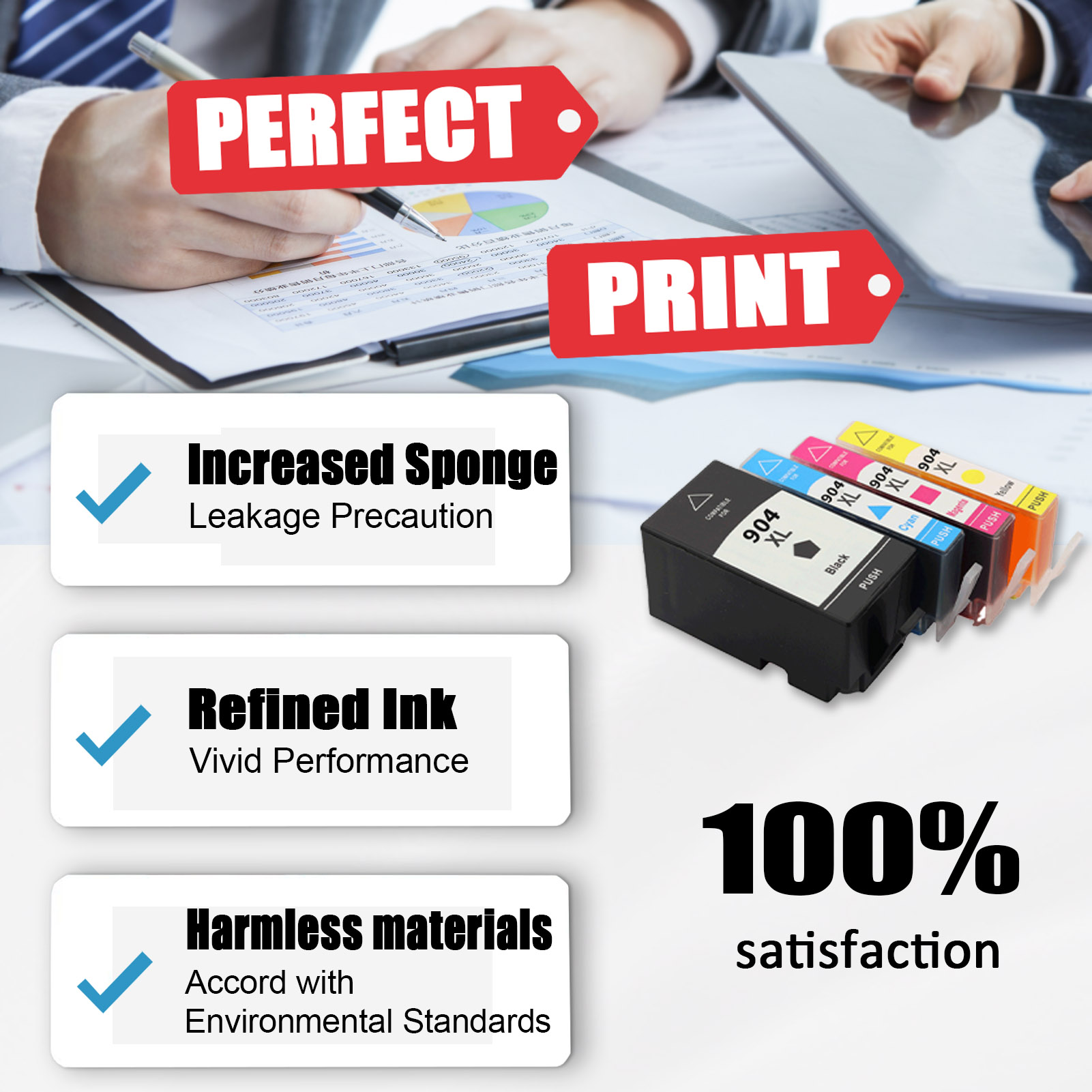For HP 904XL Ink Cartridge Work For HP OfficeJet Pro 6970 Printer