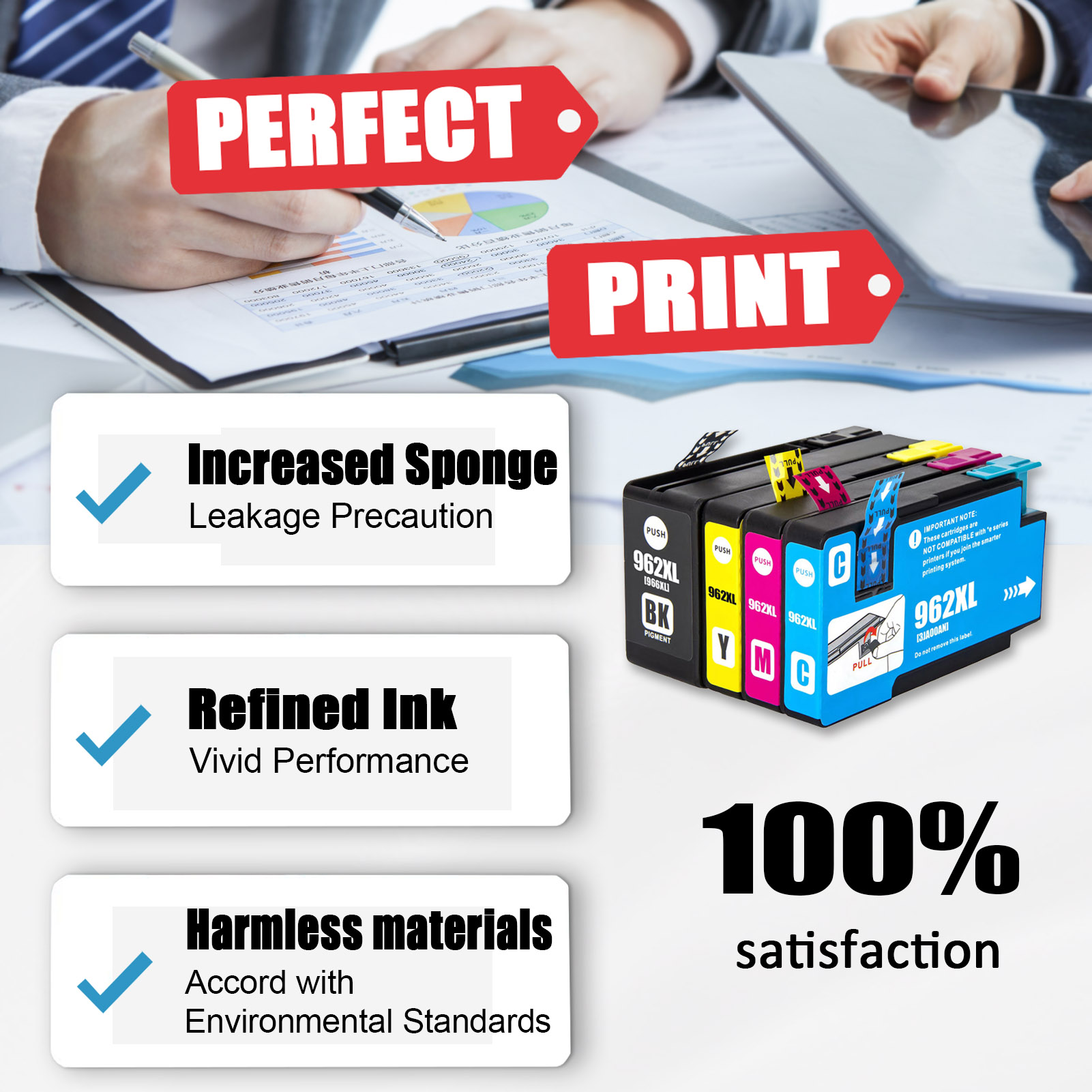 For HP 962XL Ink Cartridge Work For HP OfficeJet Pro 9010 9015 9016 9018 9019 9020 9025 Officejet 9012 Printers-PrintsBoost