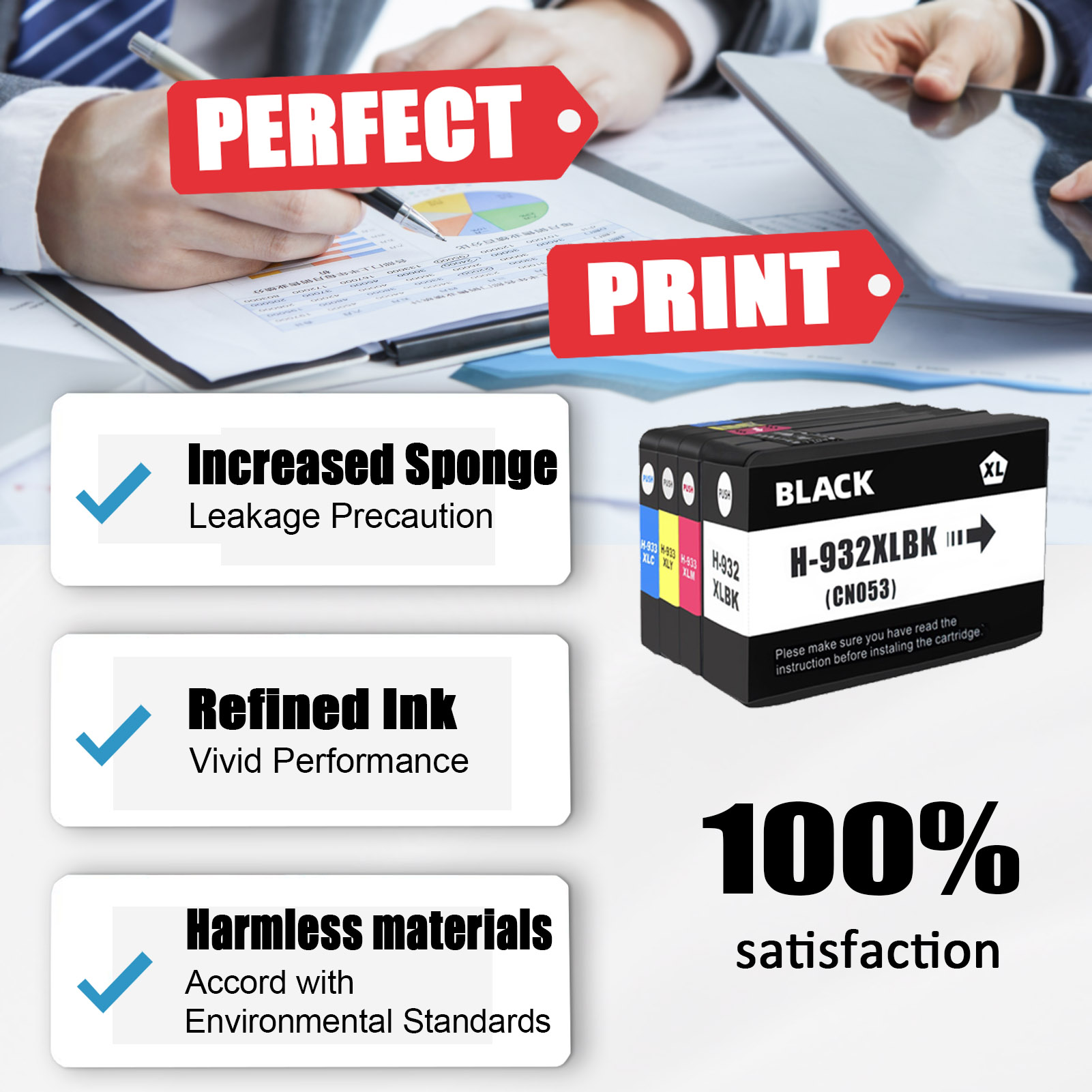 For HP 932XL 933XL Ink Cartridge Work For HP OfficeJet 6600 6100 6700 7110 7610 7612 7510 7620 Printers-PrintsBoost