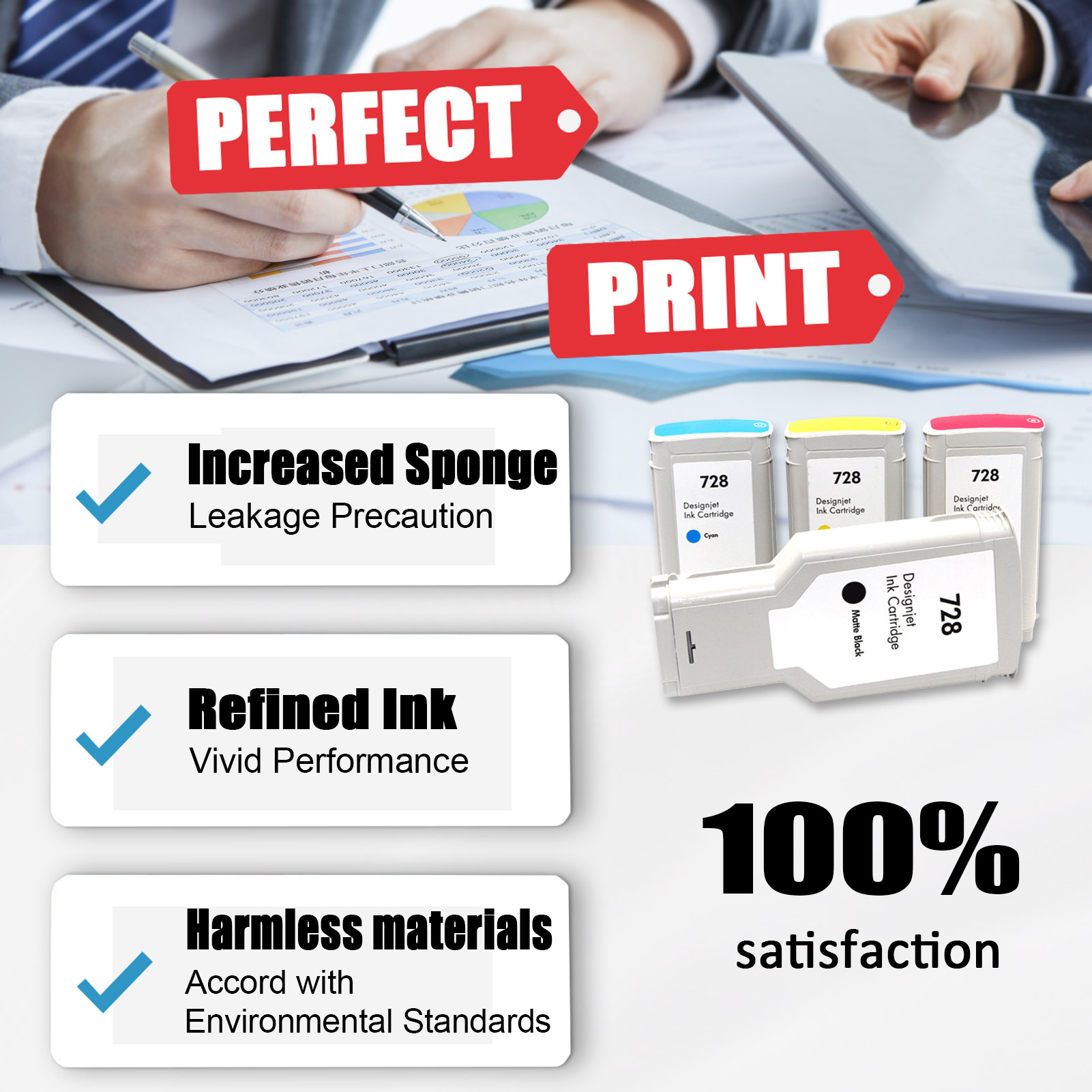  For HP 728 Ink Cartridge Work For Designjet T830 T730 Plotters