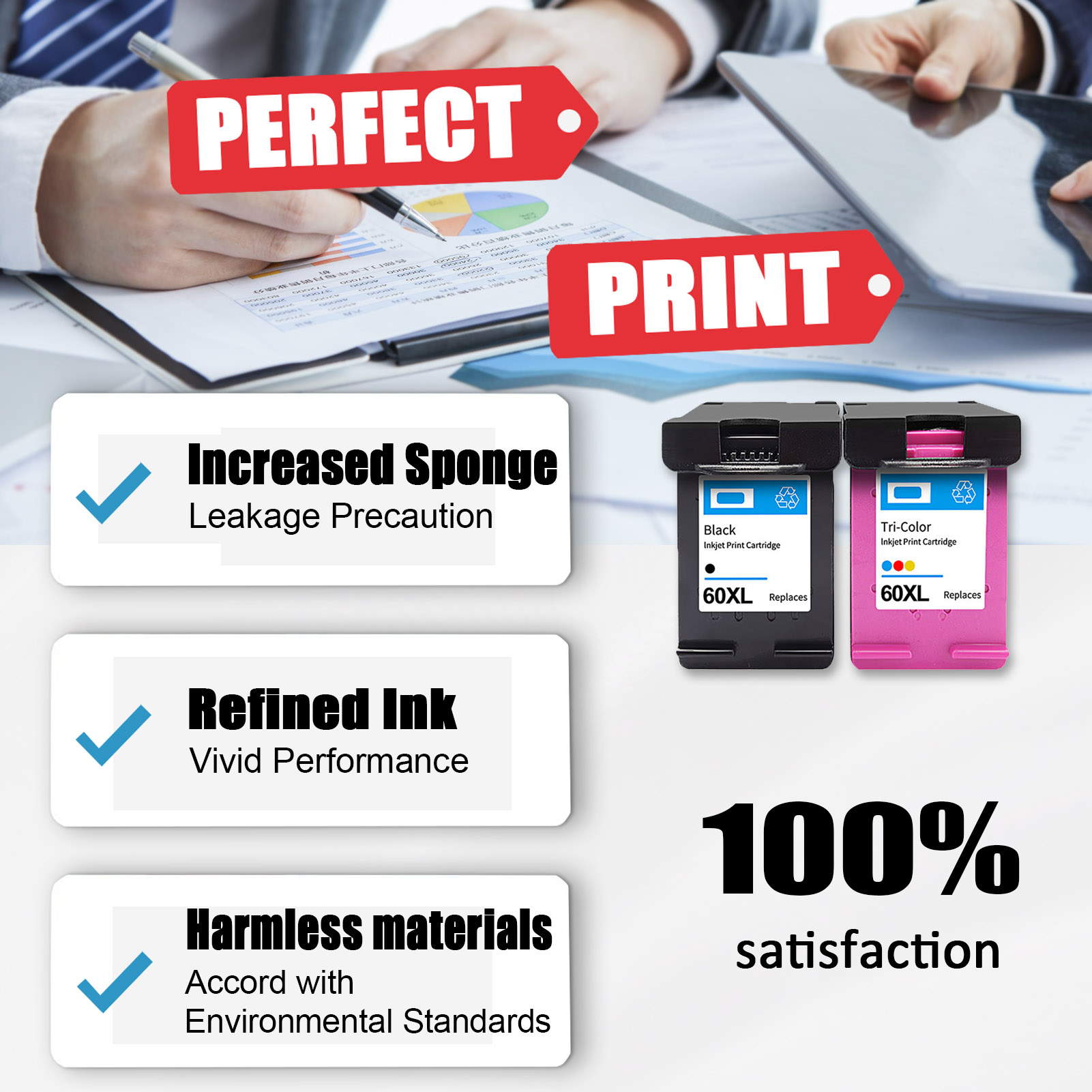 For HP 60XL Ink Cartridge Work For HP PhotoSmart D110 C4680C 4780, Deskjet D2680 F2430, Envy 110 120 etc. Printers-PrintsBoost